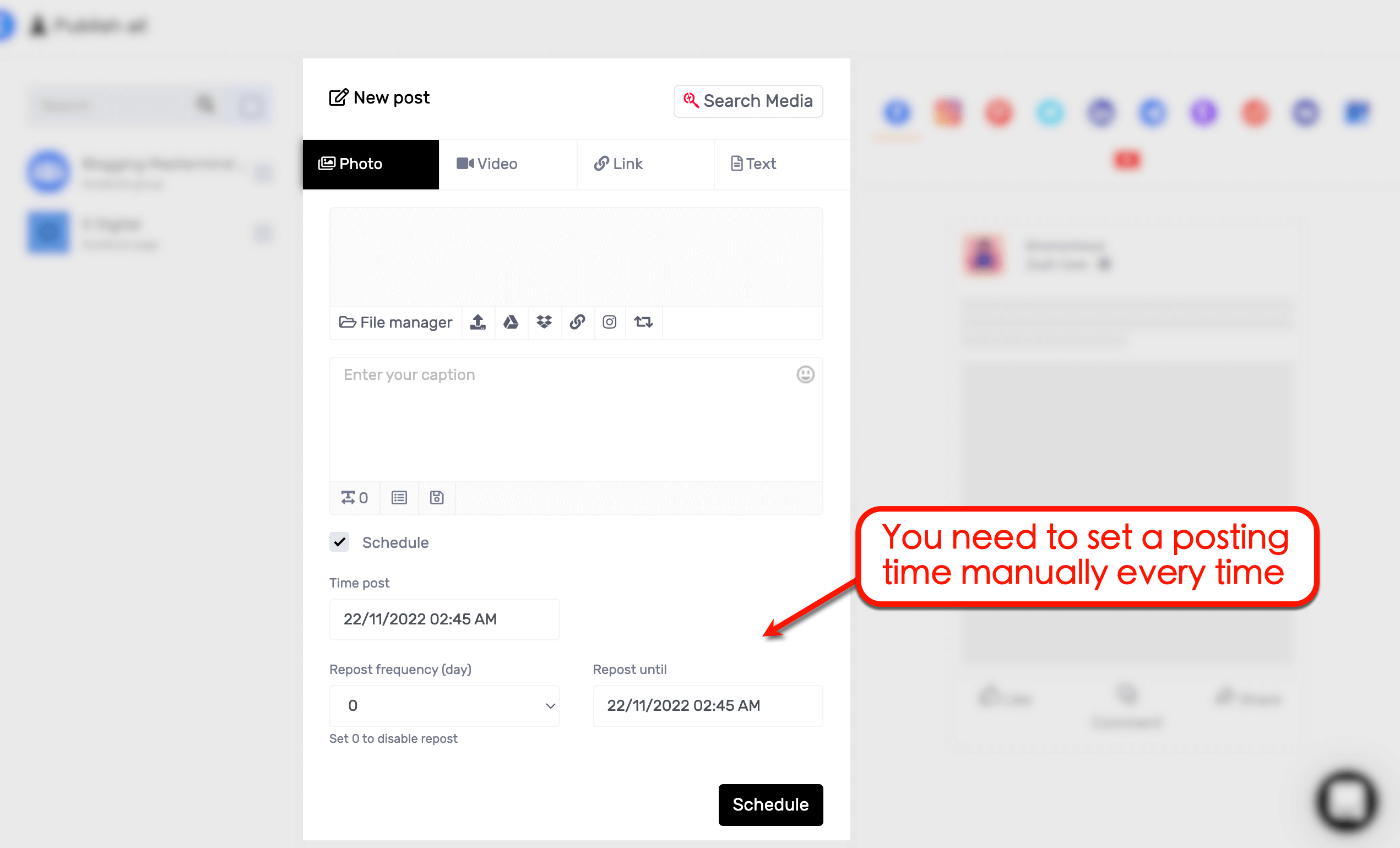 Heropost doesn’t support automated posting schedules