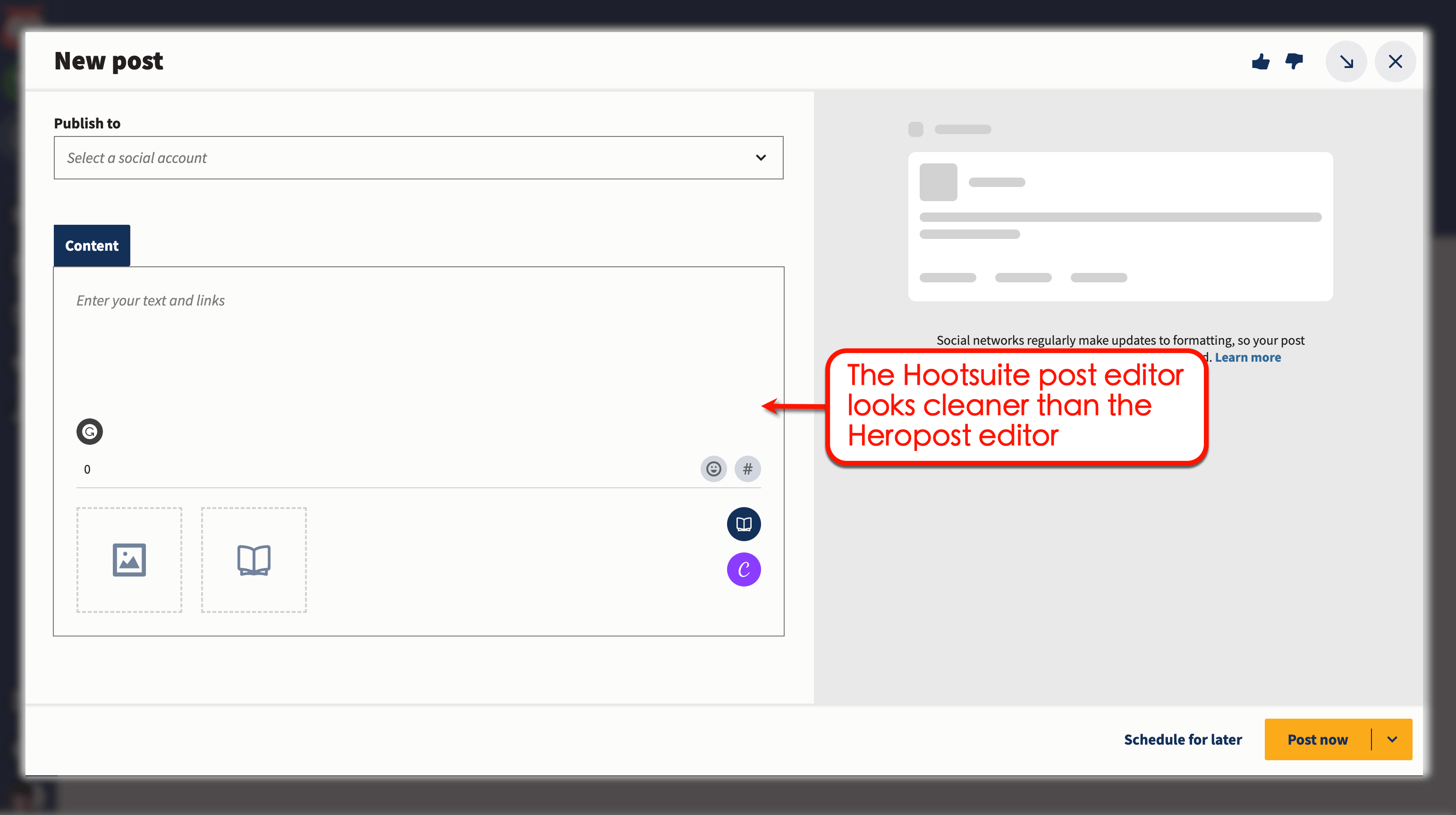Hootsuite's post editor