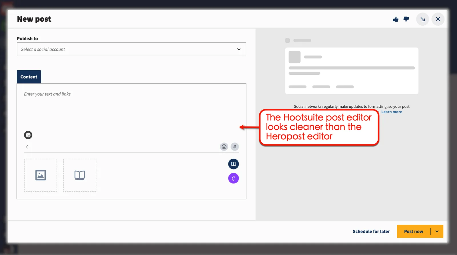 Hootsuite's post editor
