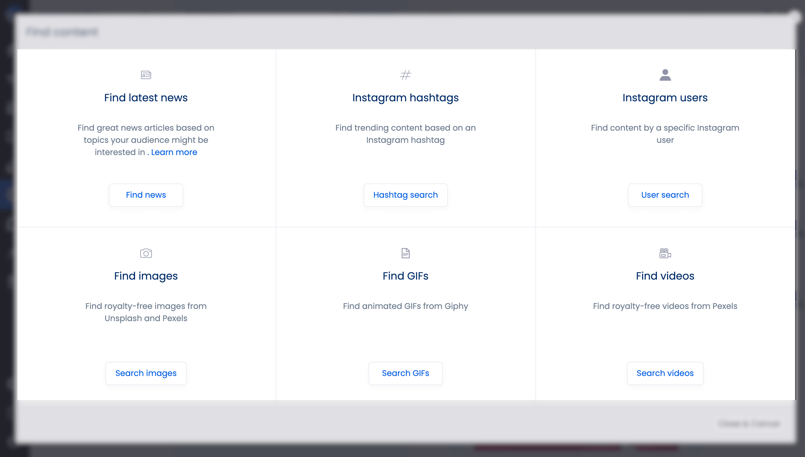Vista Social's Find content option