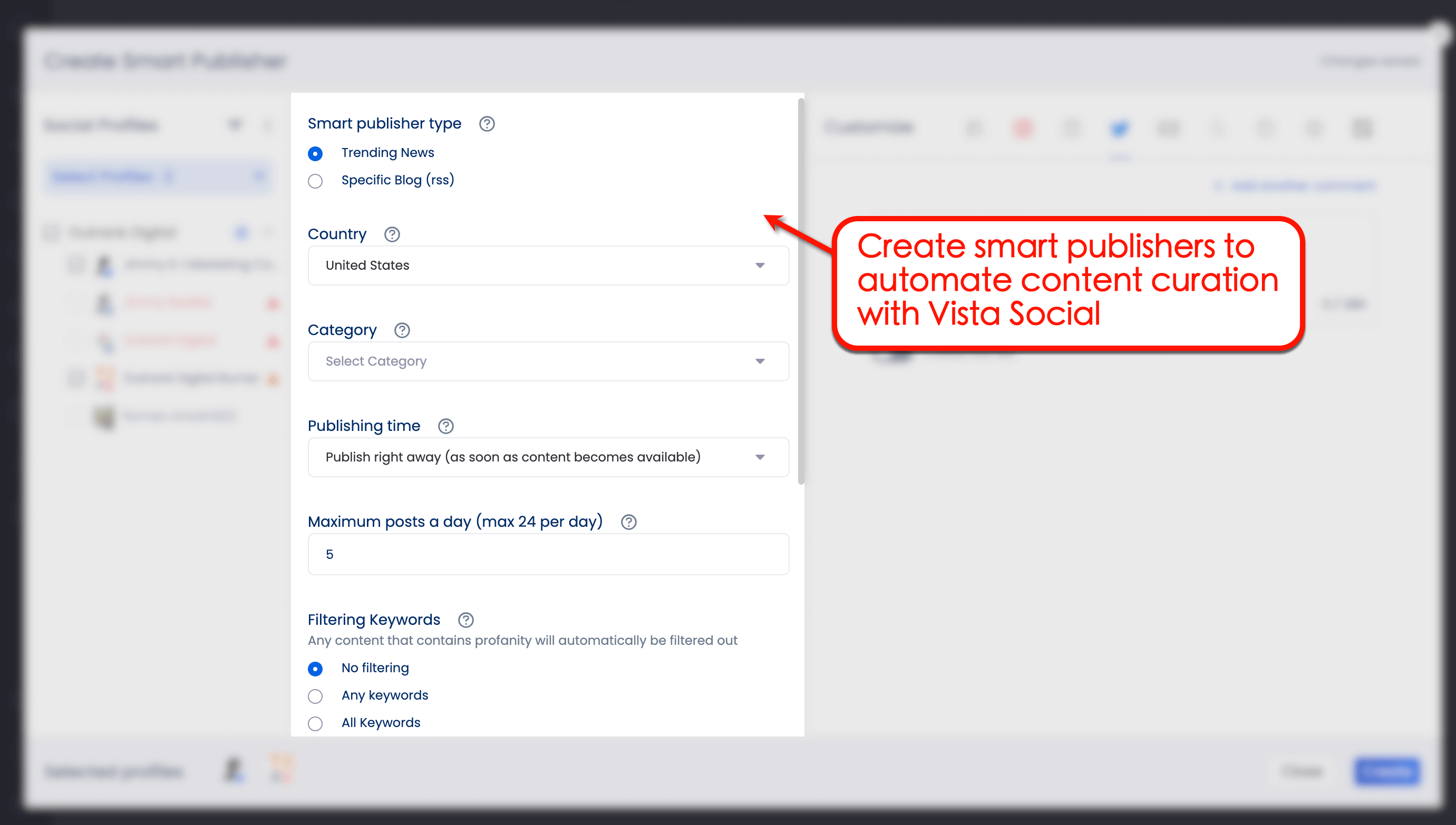 Vista Social's Smart publishing tool