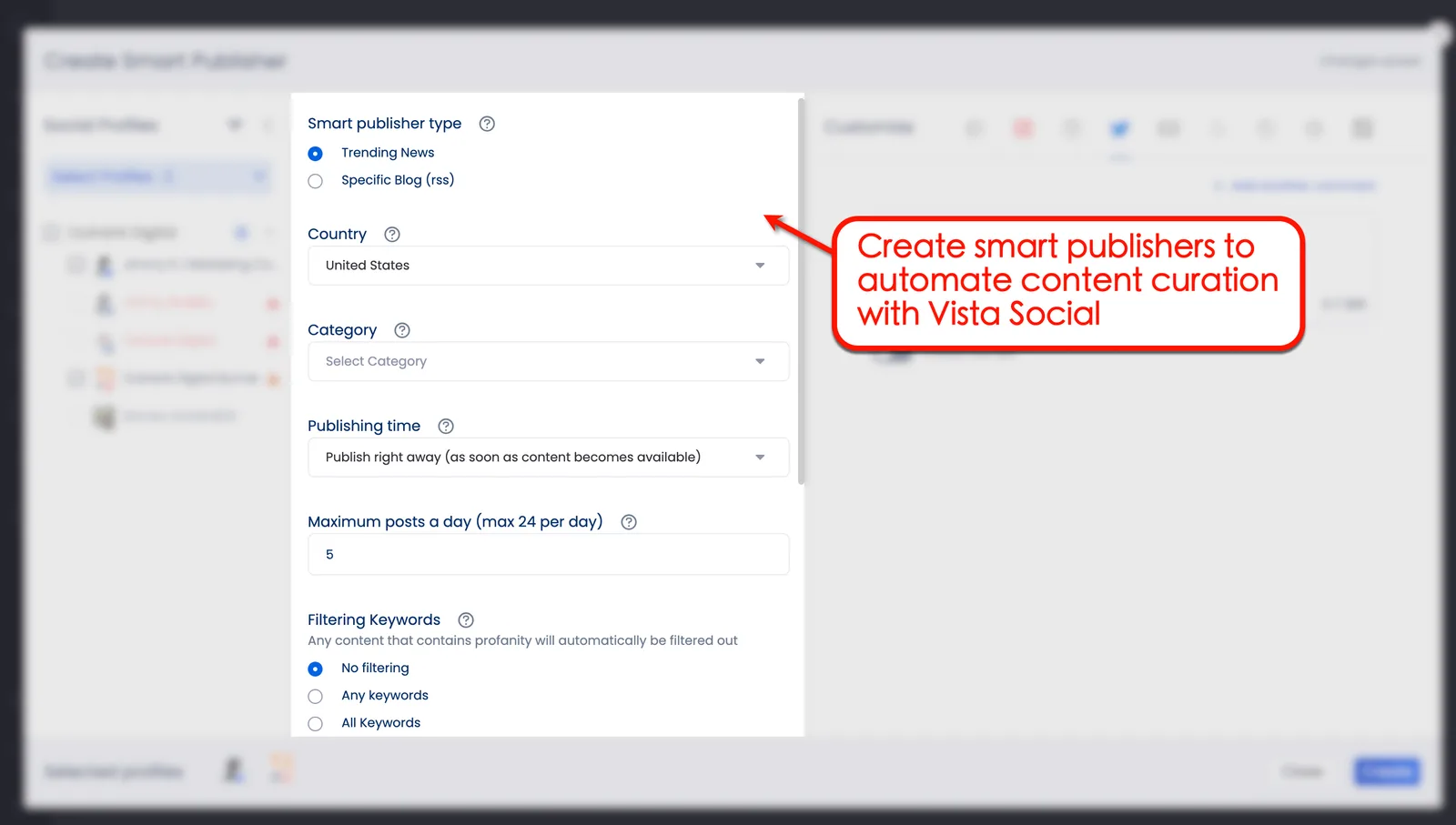 Vista Social's Smart publishing tool