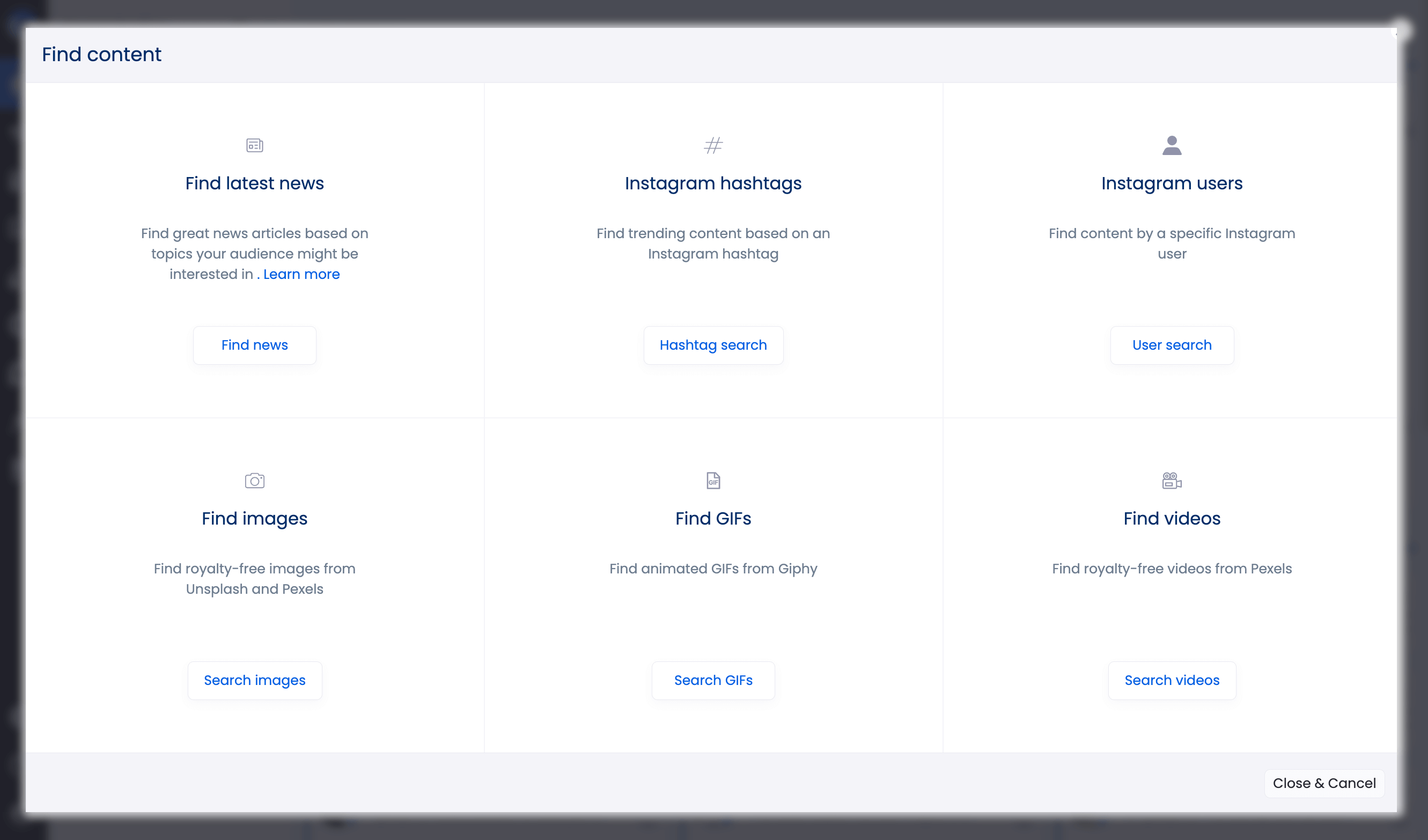 Vista Social's Find Content tool
