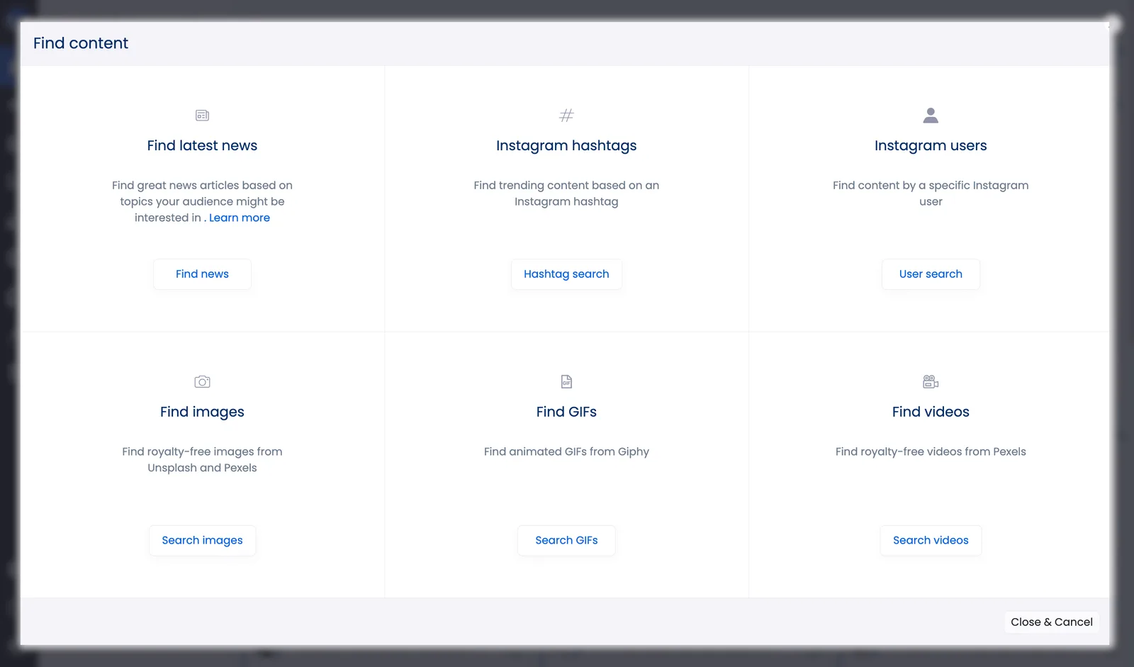 Vista Social's Find Content tool