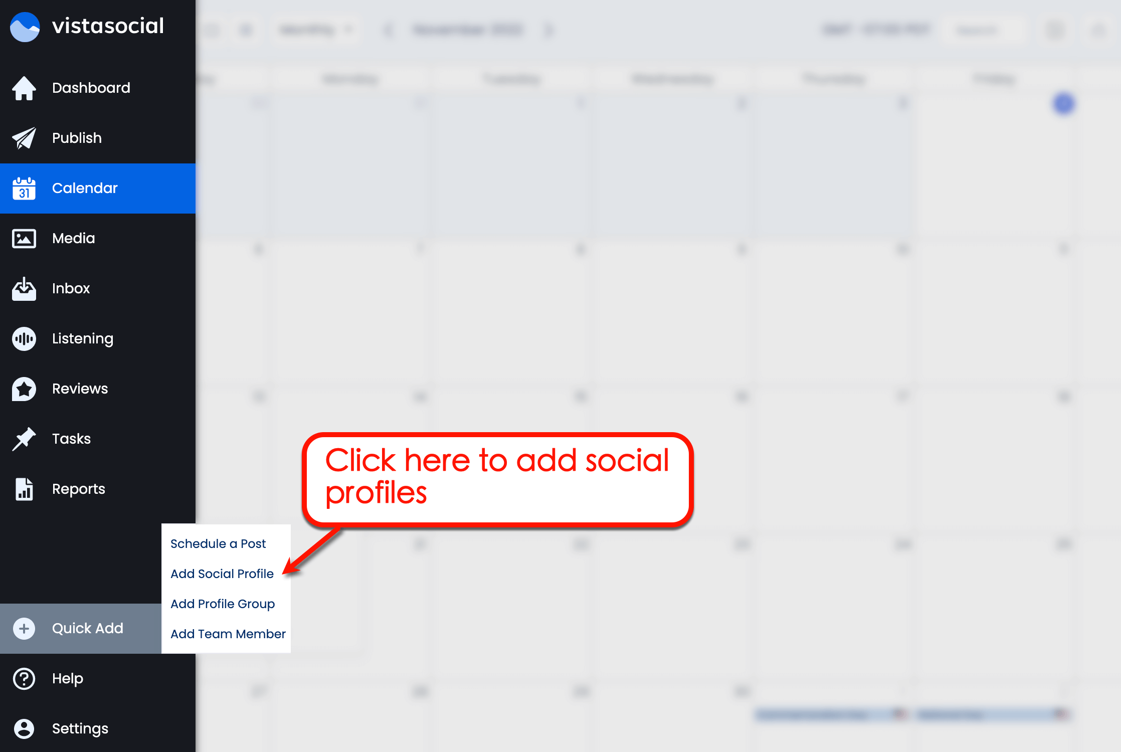 Add social profiles in Vista Social
