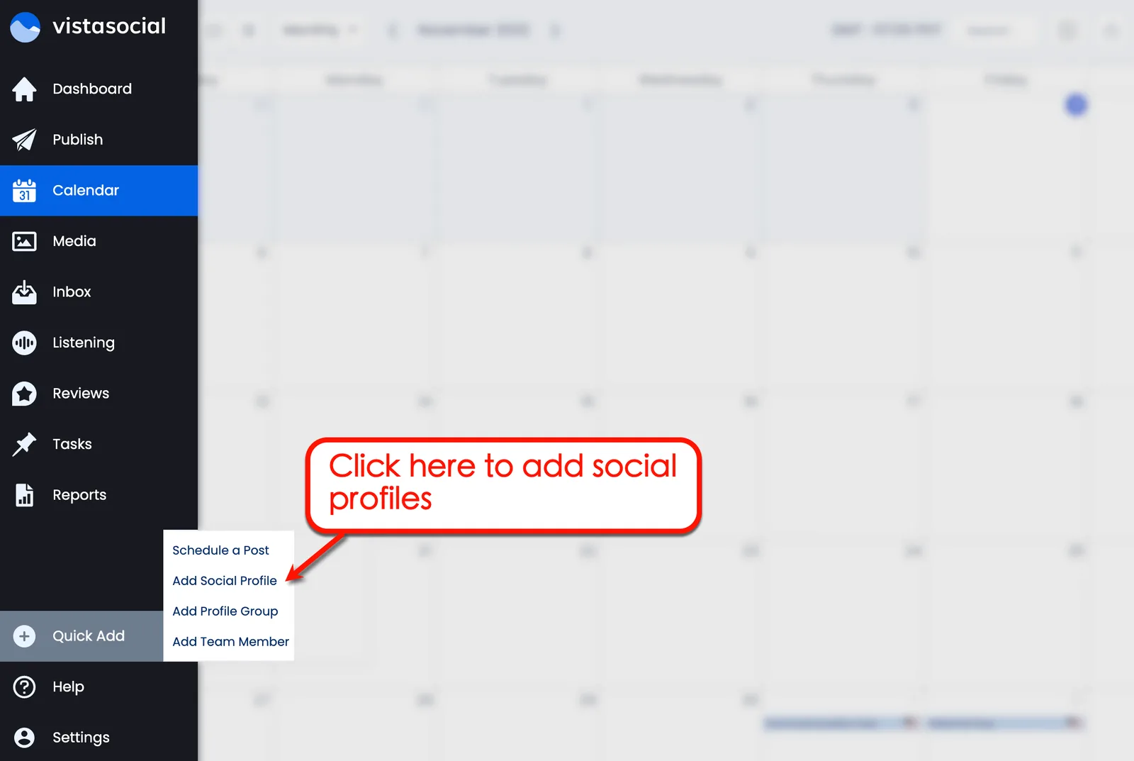 Add social profiles in Vista Social