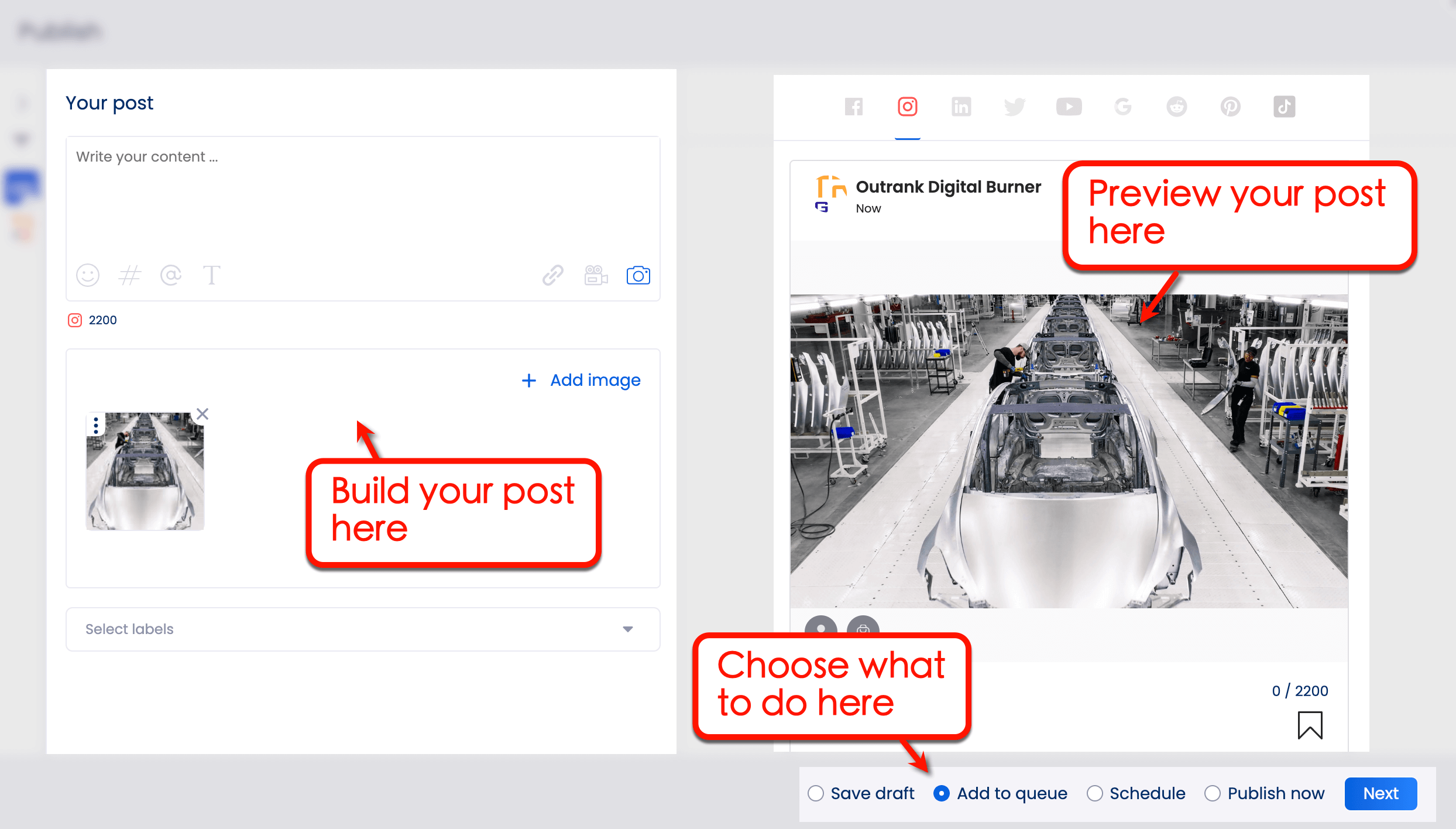 Post options in Vista Social