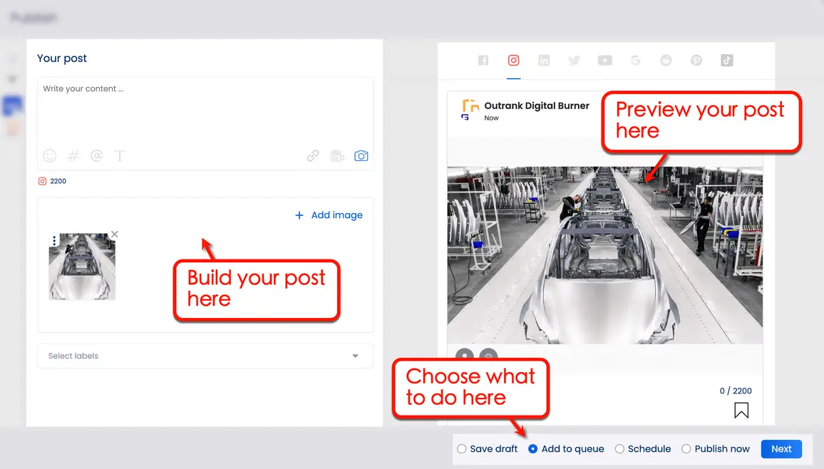 Post options in Vista Social