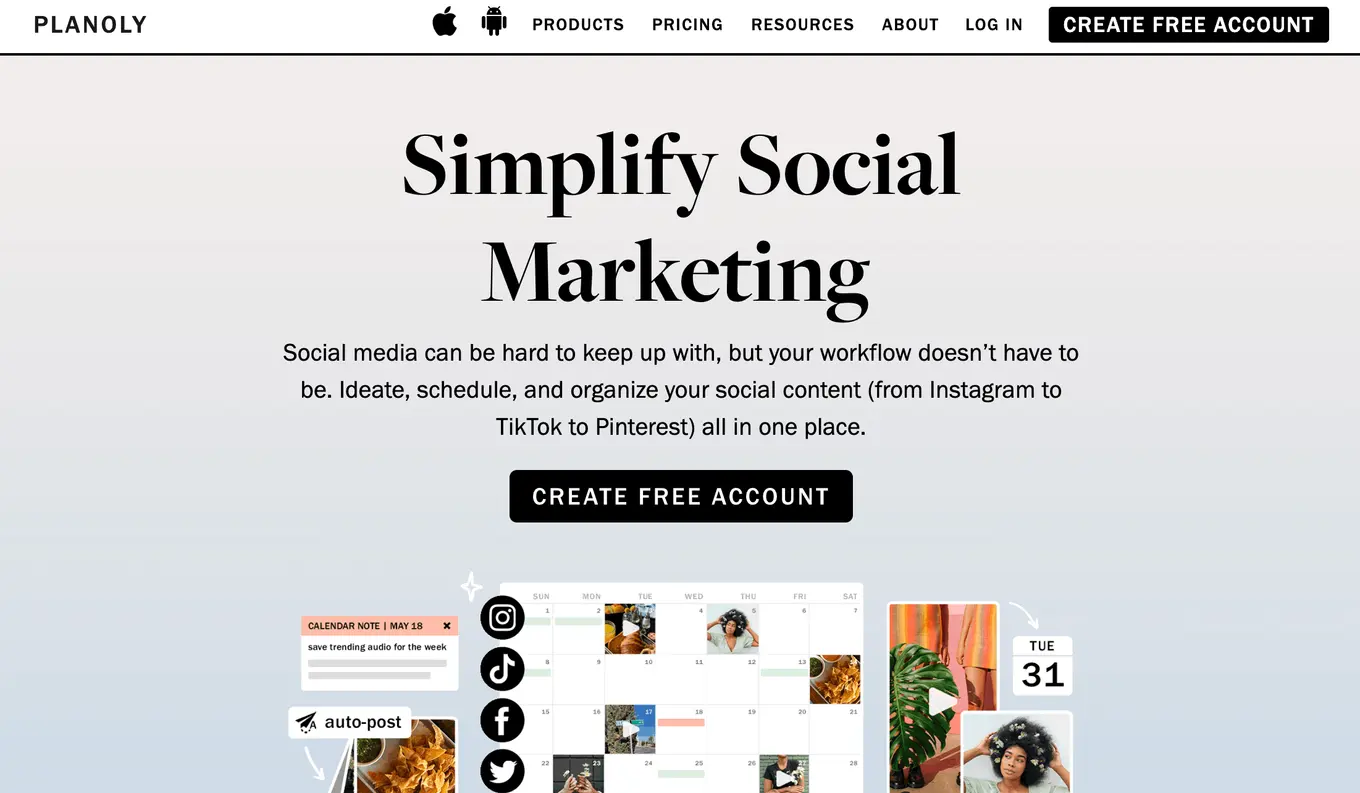 Planoly's home page