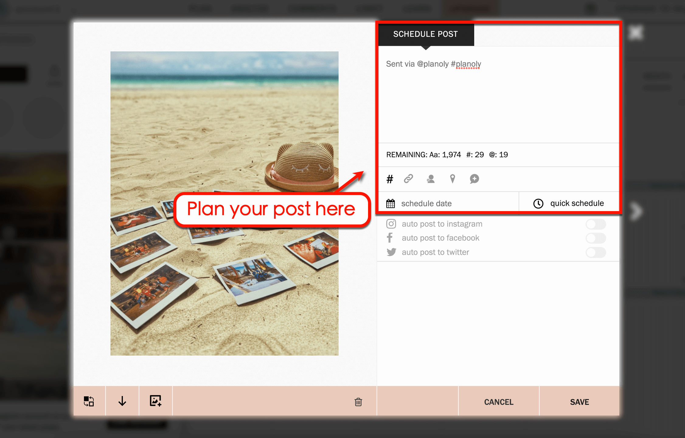 Planoly's quick schedule option