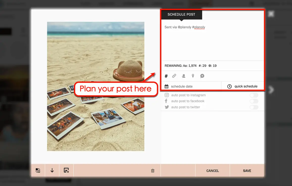 Planoly's quick schedule option