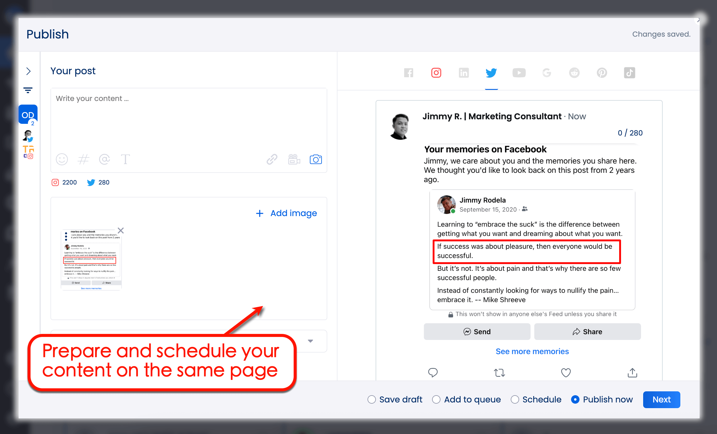 Prepare and schedule in Vista Social