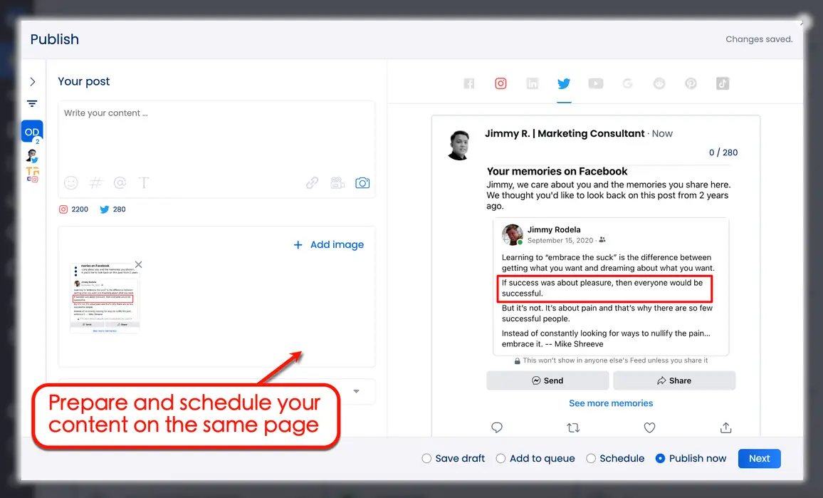 Prepare and schedule in Vista Social