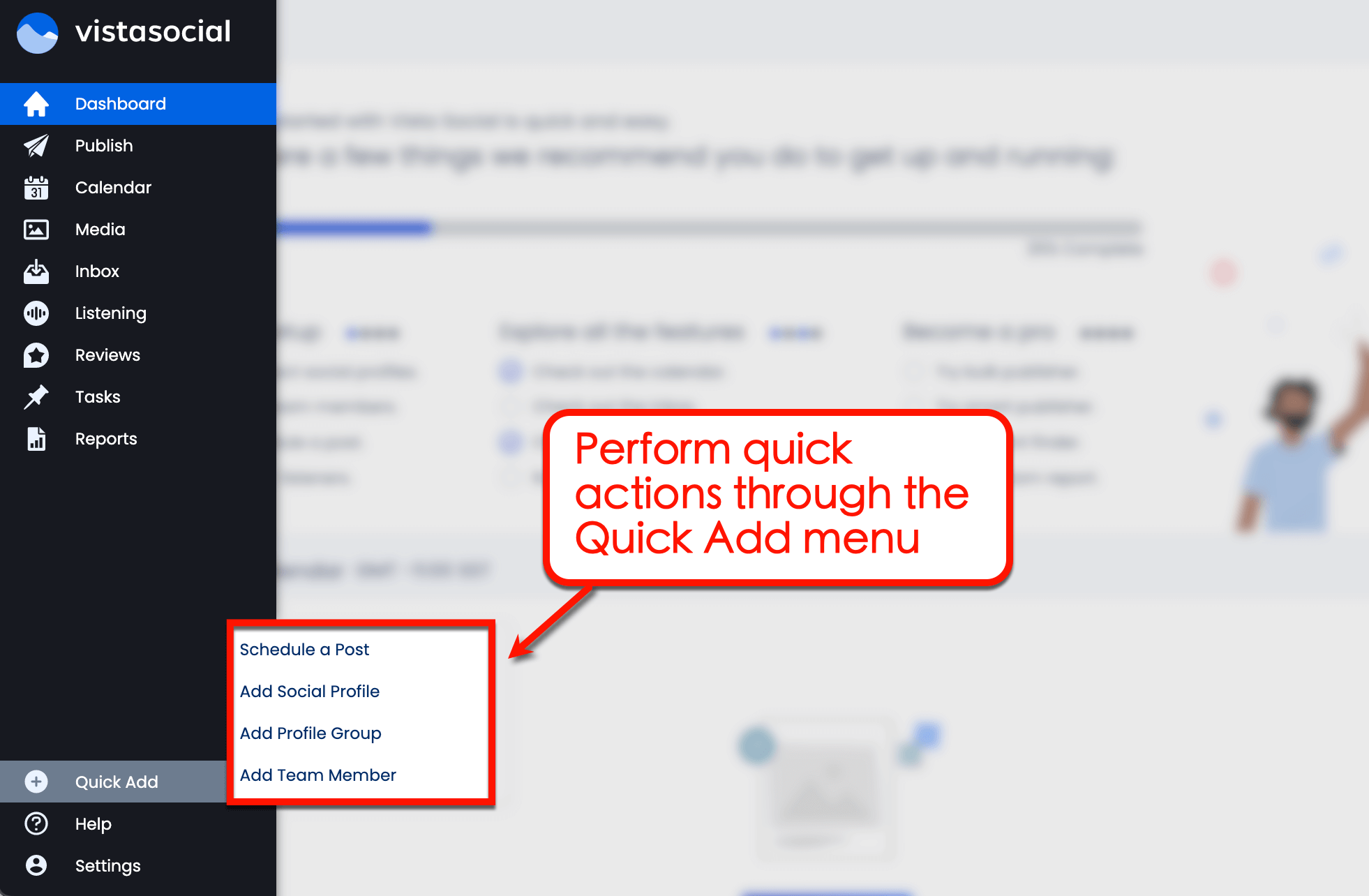 Vista Social’s “Quick Add” button