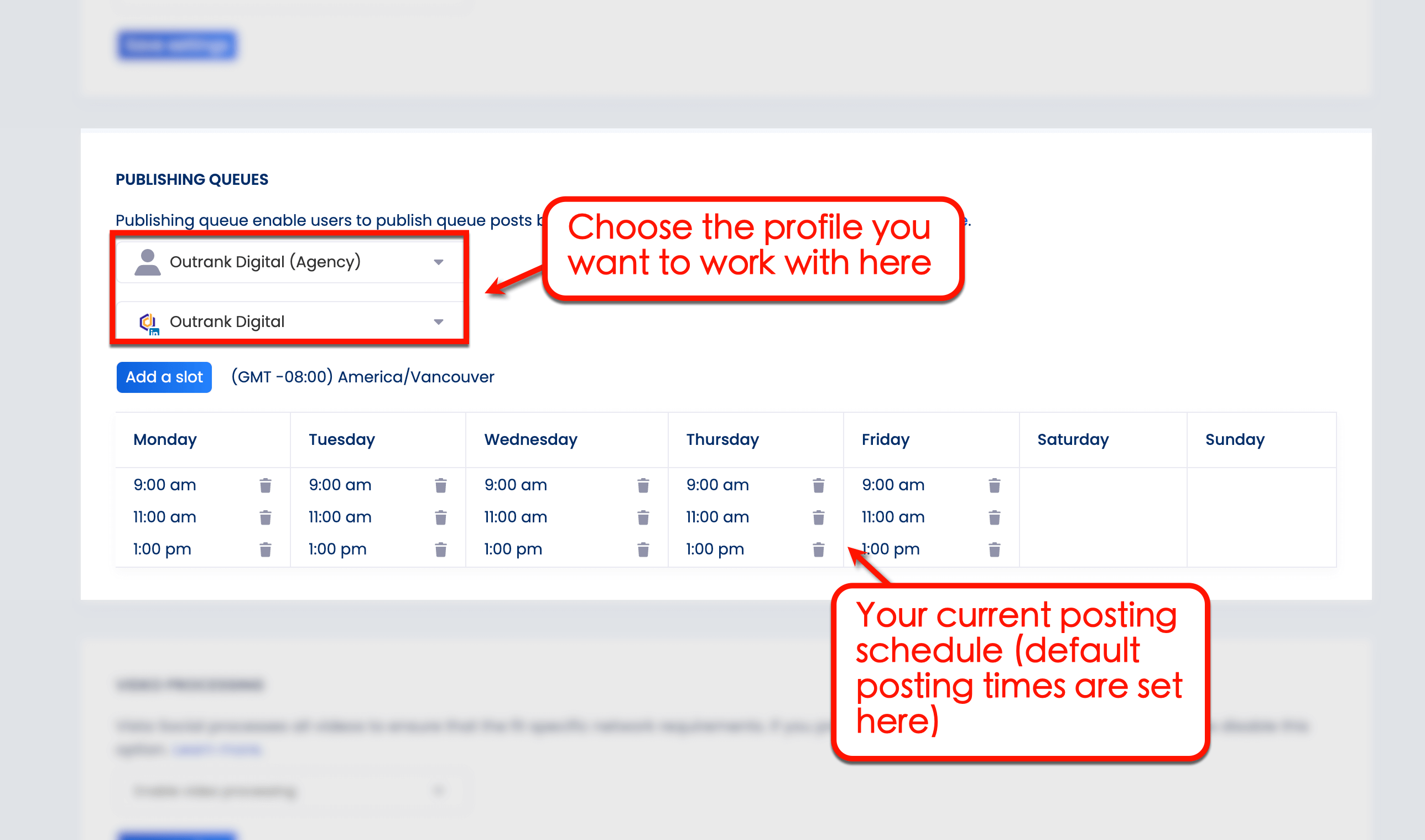 Select your profile group and the social channel you want to use.