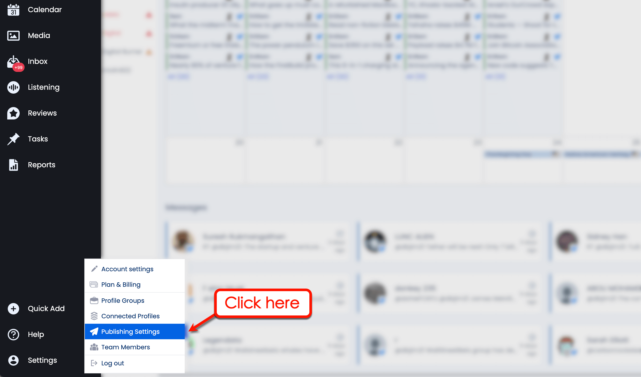 Publishing Settings in Vista Social