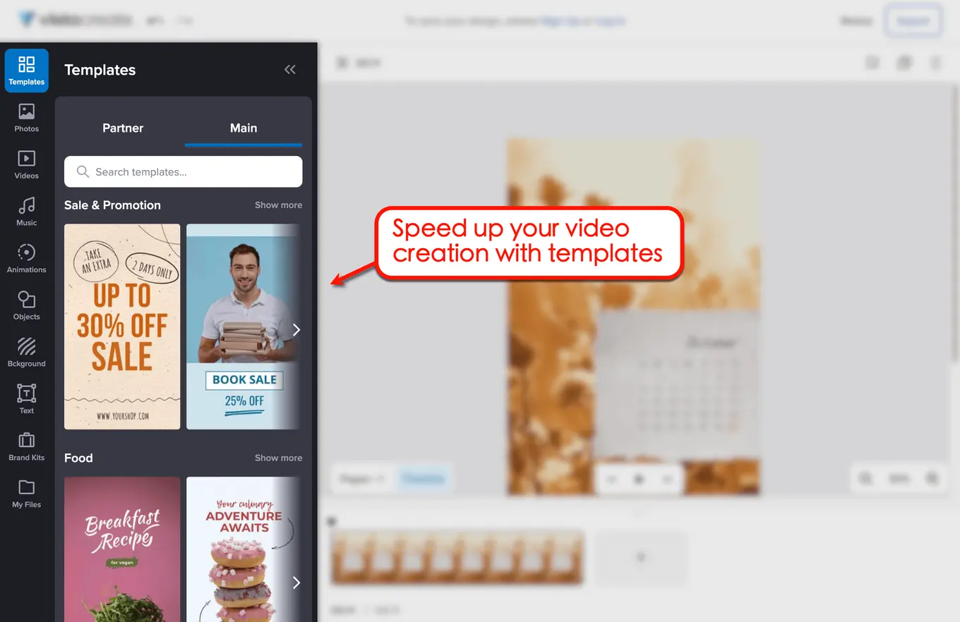 Vista Create’s library of customizable video templates. 