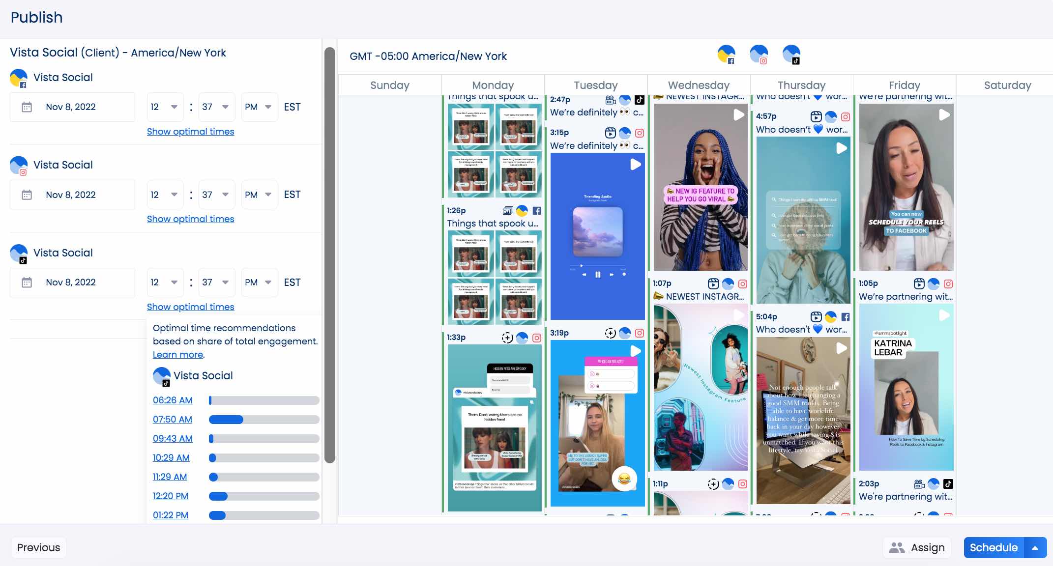 Schedule your posts with Vista Social's optimal time feature