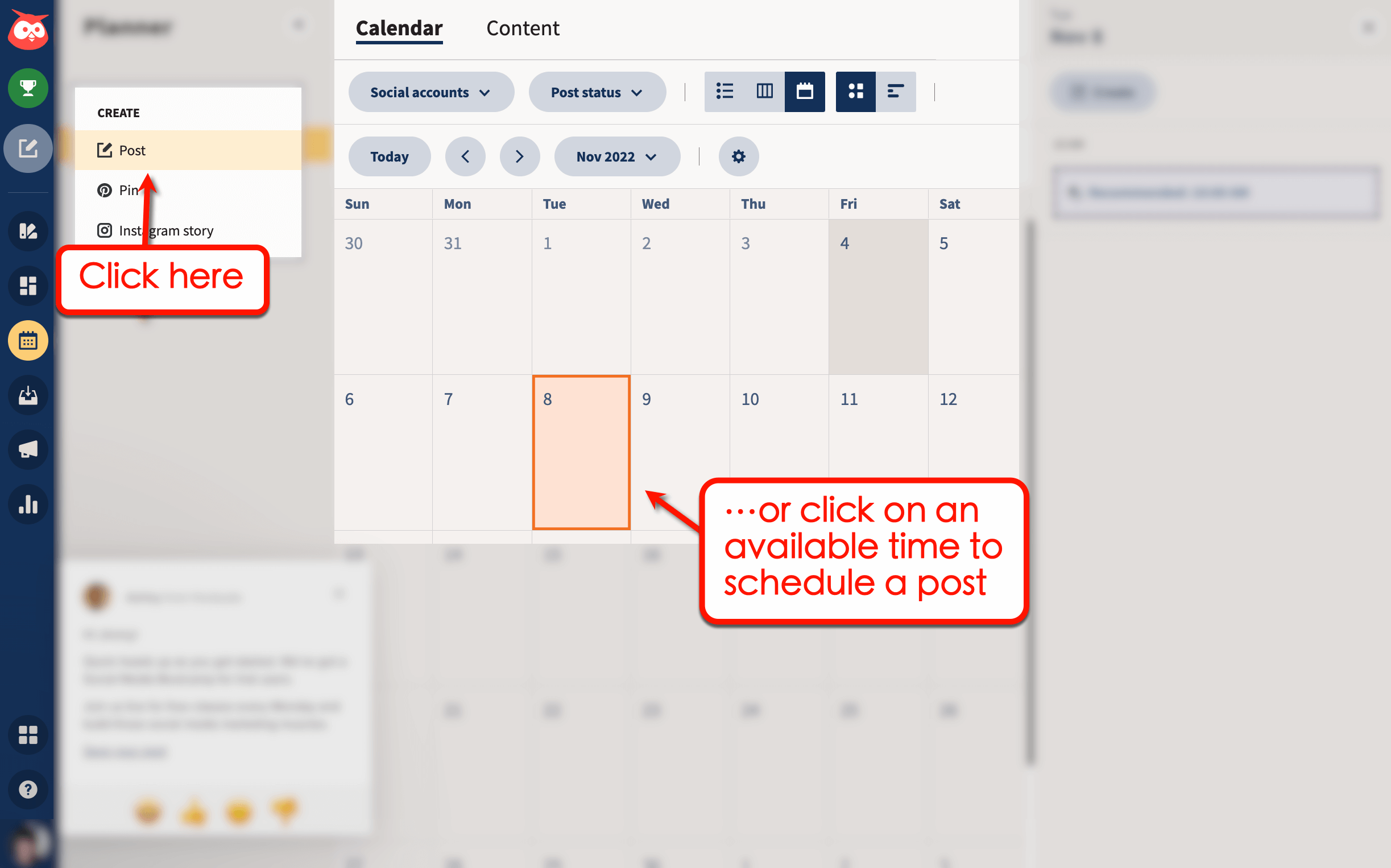 Click on available time to post in Hootsuite