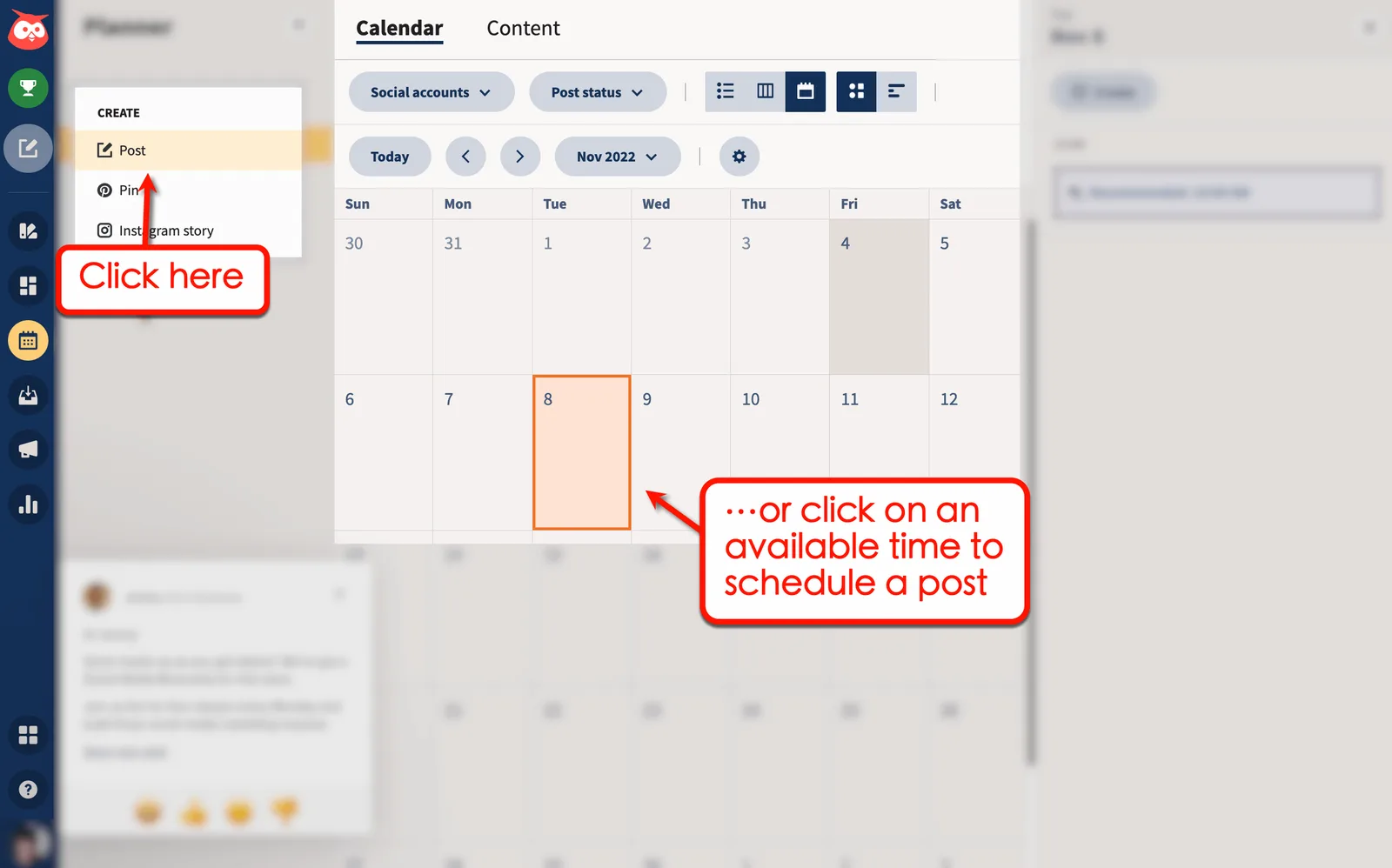 Click on available time to post in Hootsuite