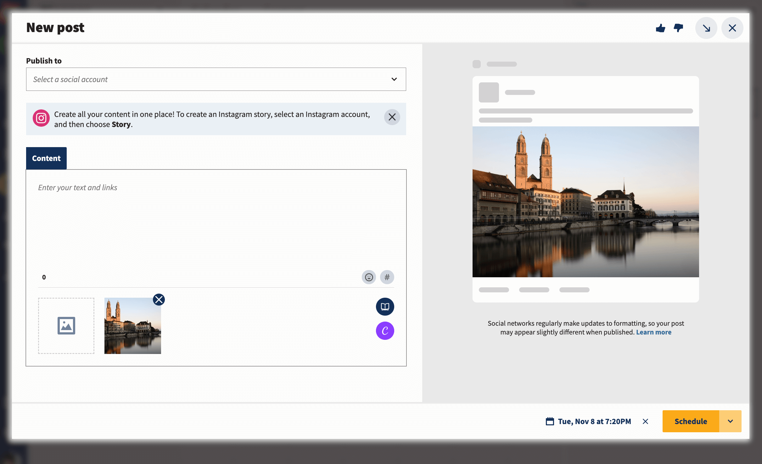 New post in Hootsuite