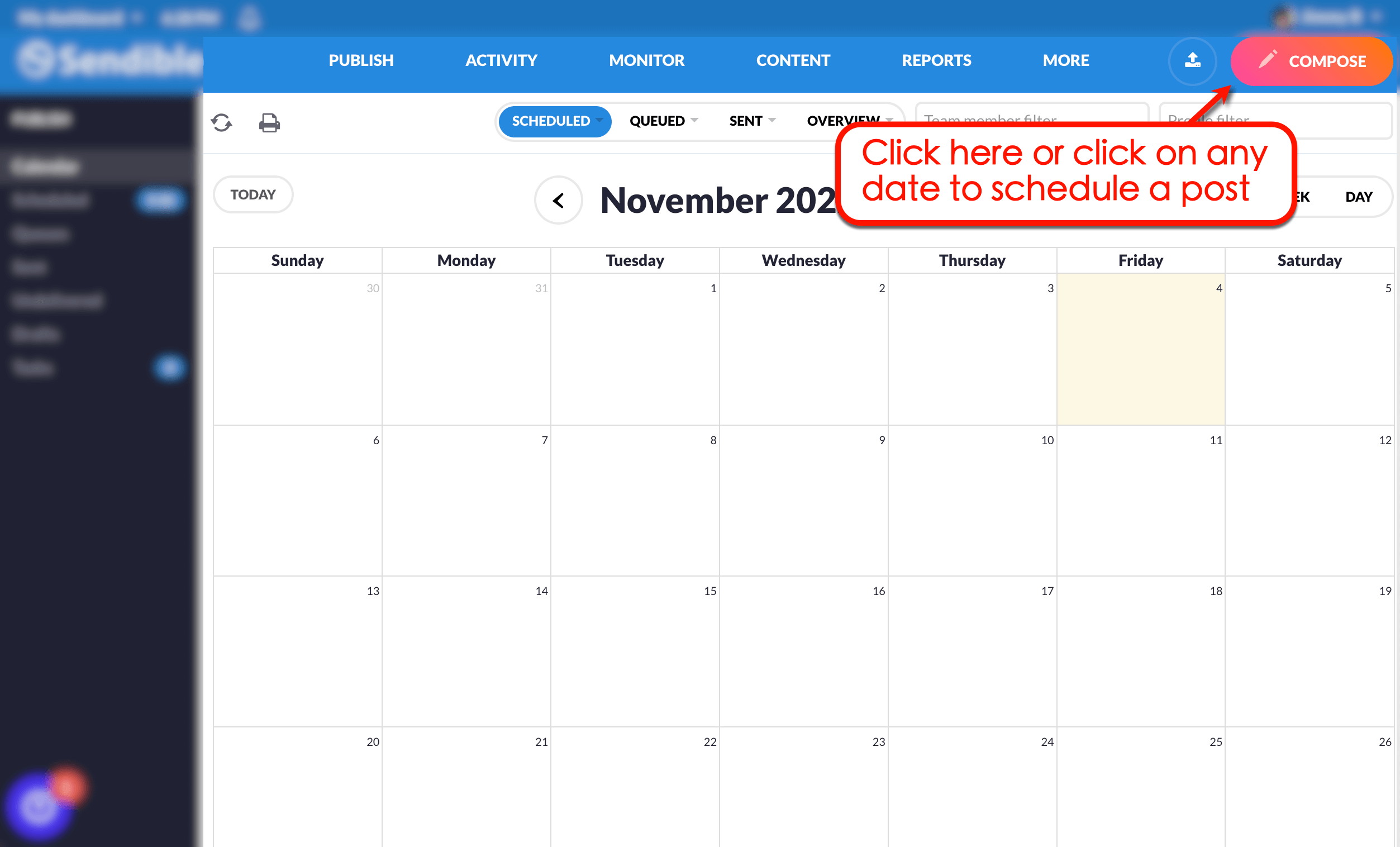 Schedule a post in Sendible