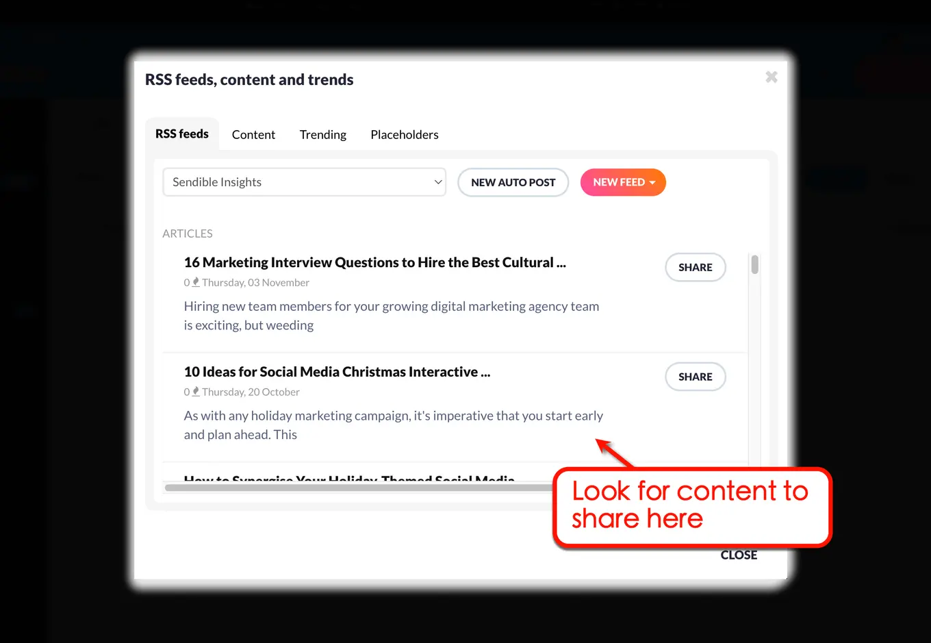 Look for content to share