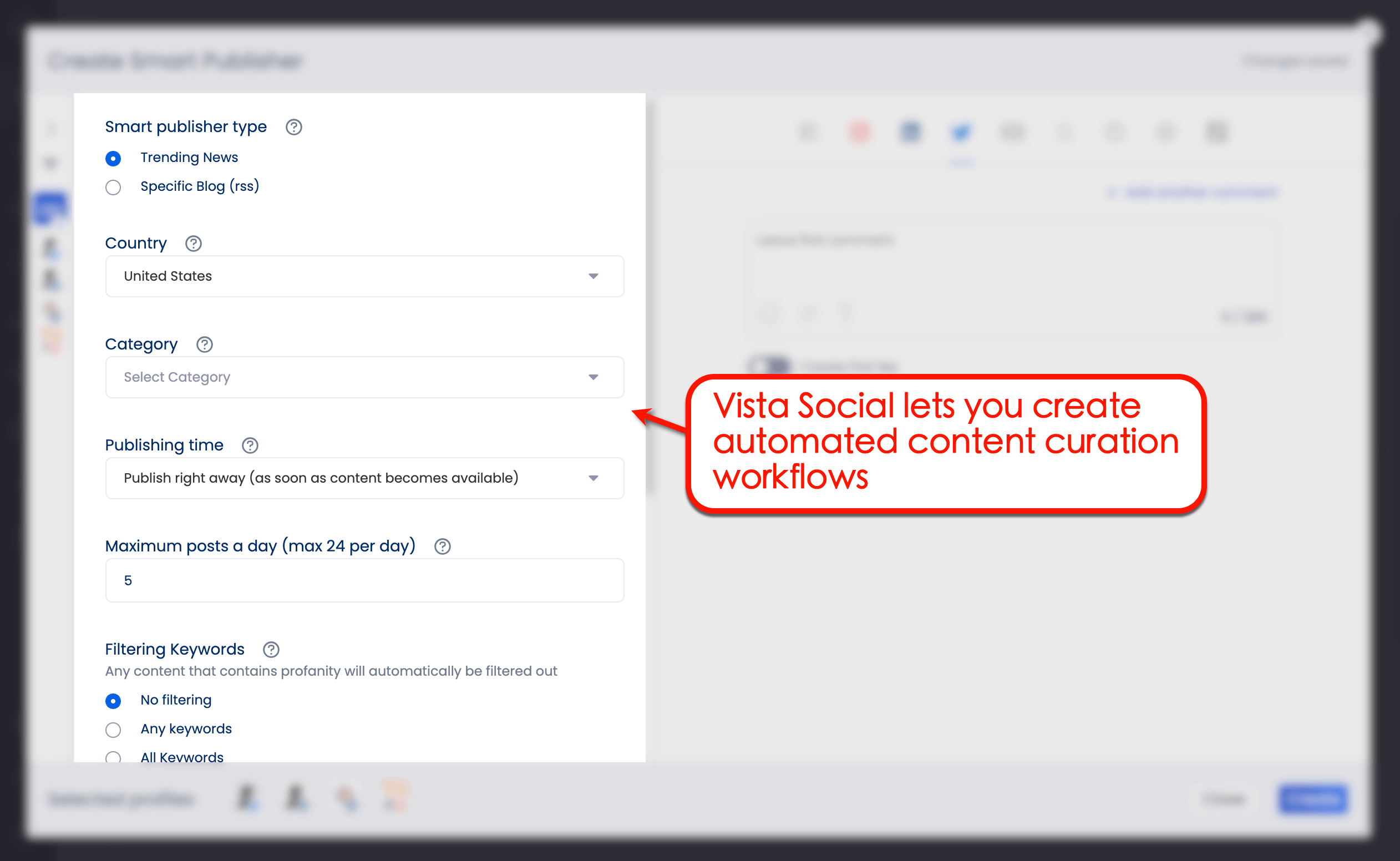 Vista Social's automated content curation workflow