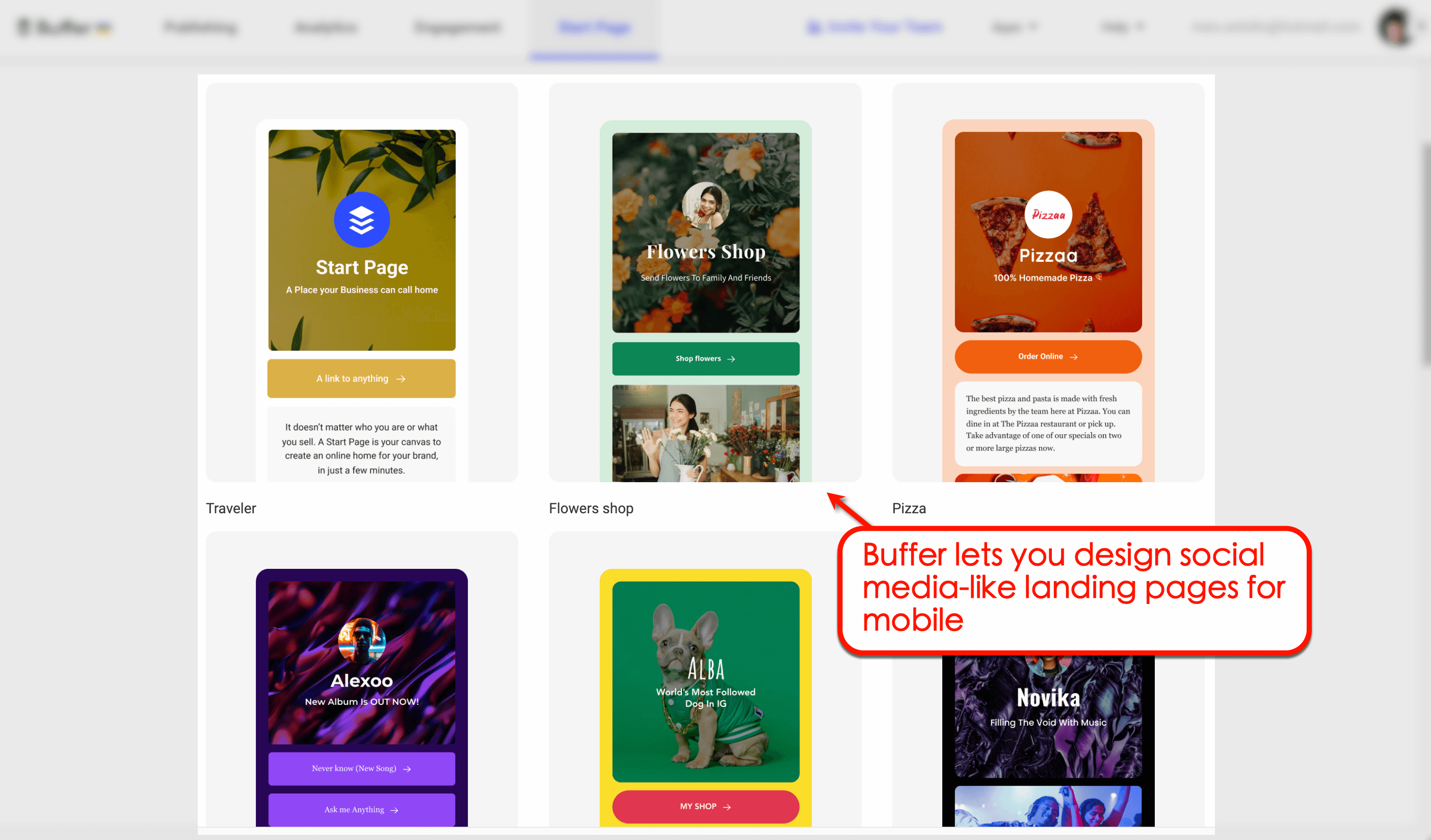 Buffer's start pages