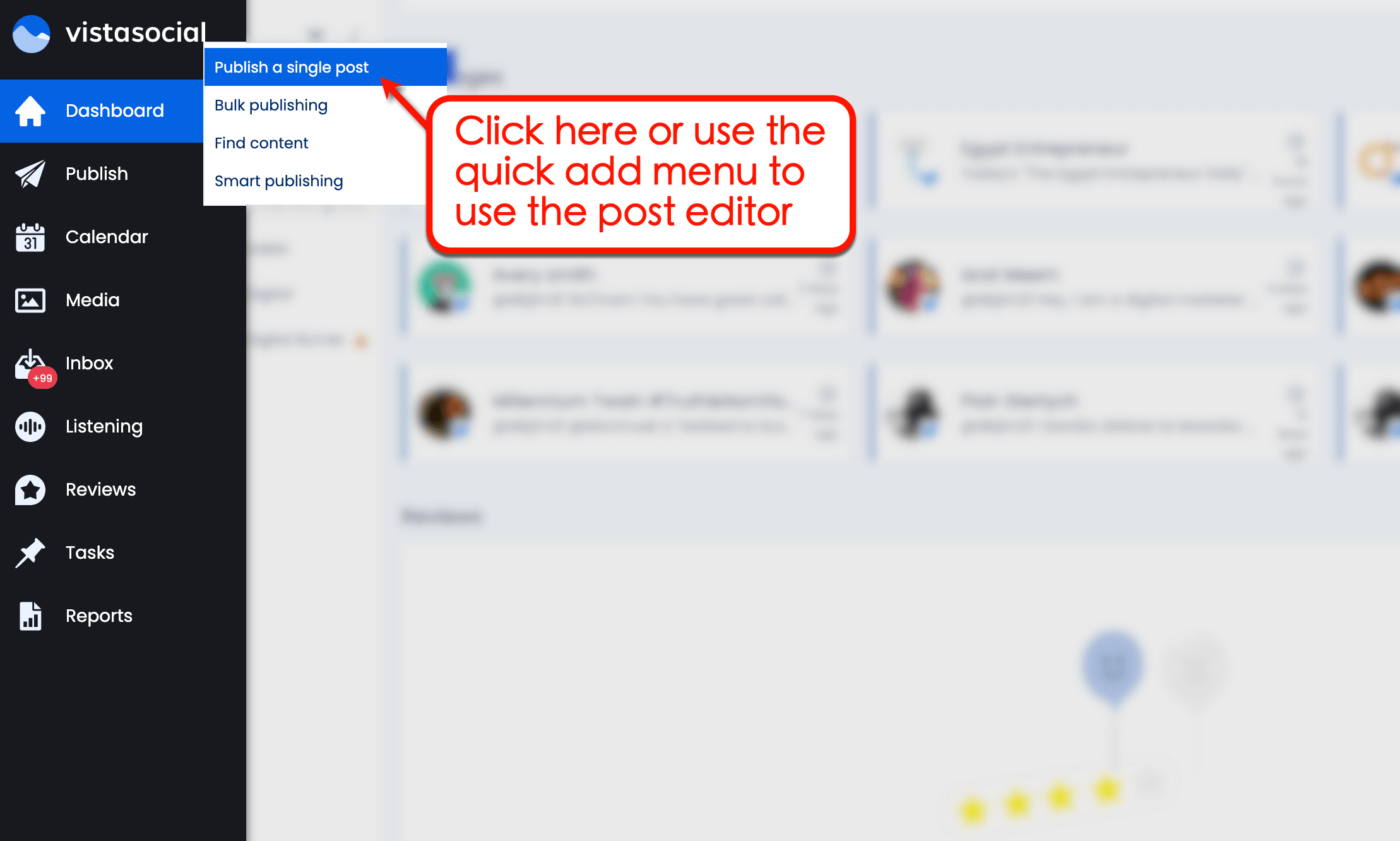 Vista Social's publishing dashboard
