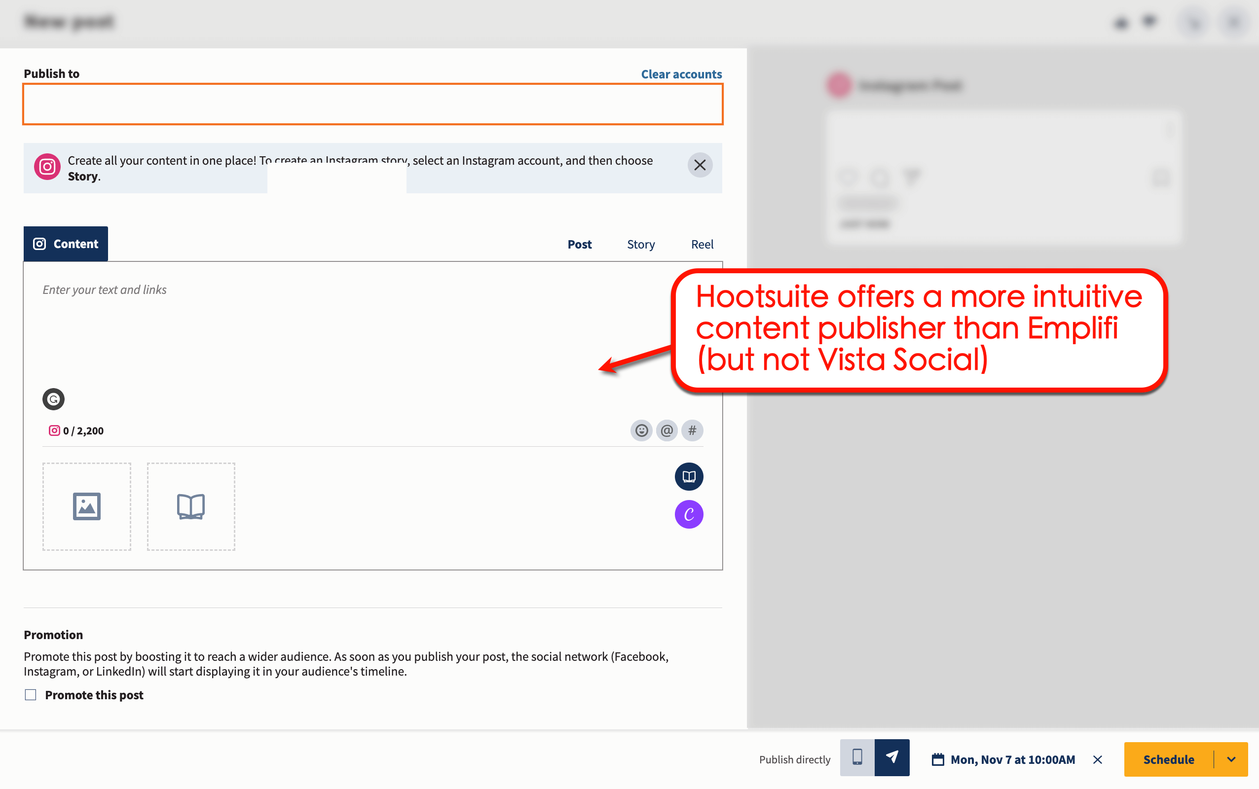 Hootsuite's post editor