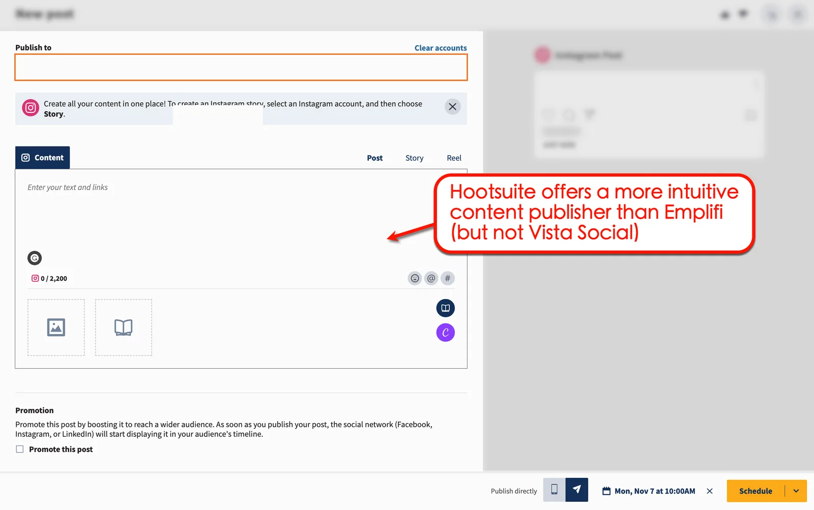 Hootsuite's post editor