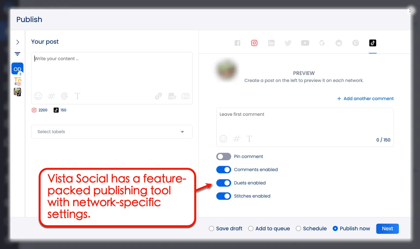 Vista Social's post editor