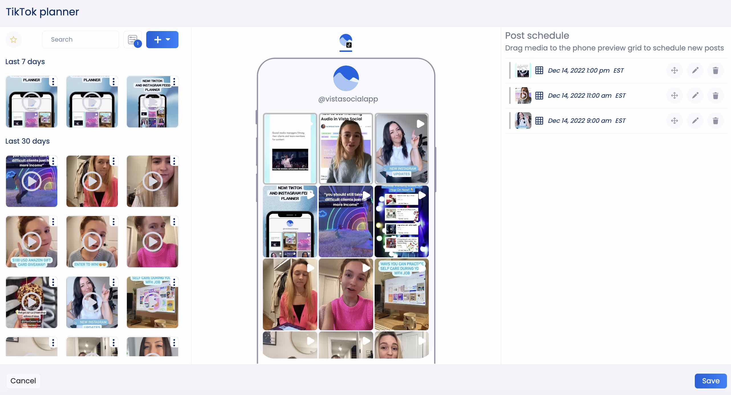 Vista Social TikTok Content Planner & Instagram Grid Preview Tool 2023
