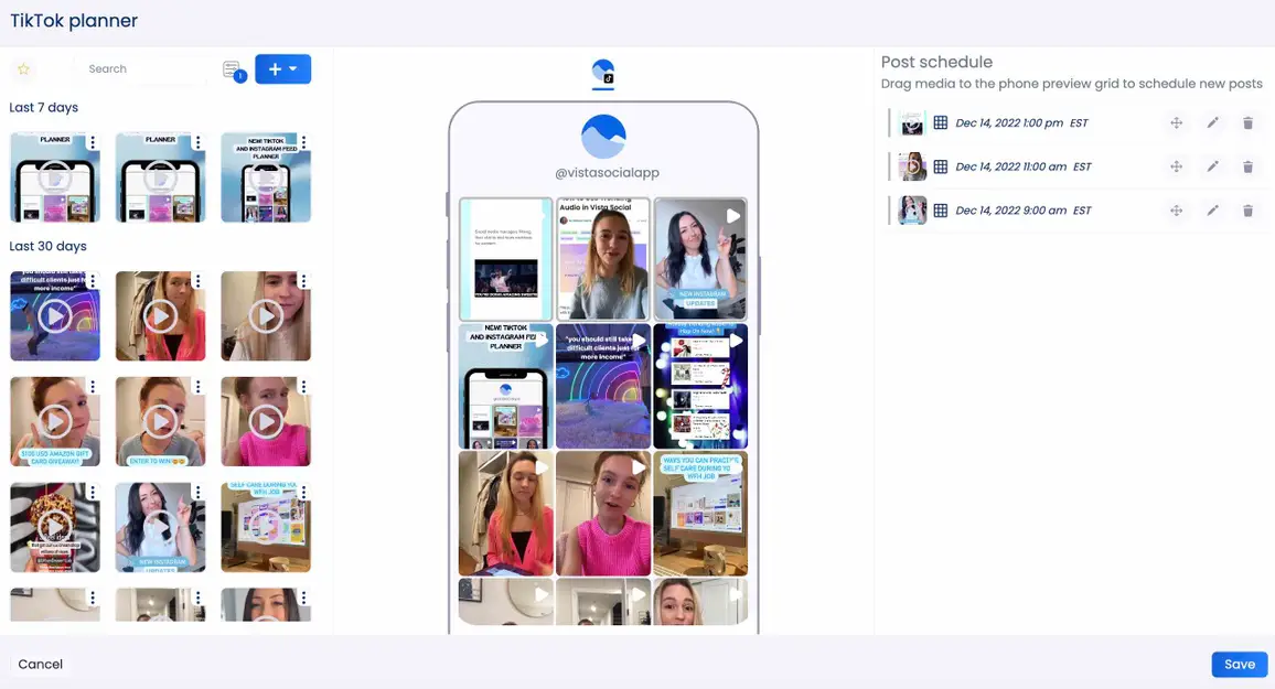 Vista Social TikTok Content Planner & Instagram Grid Preview Tool 2023