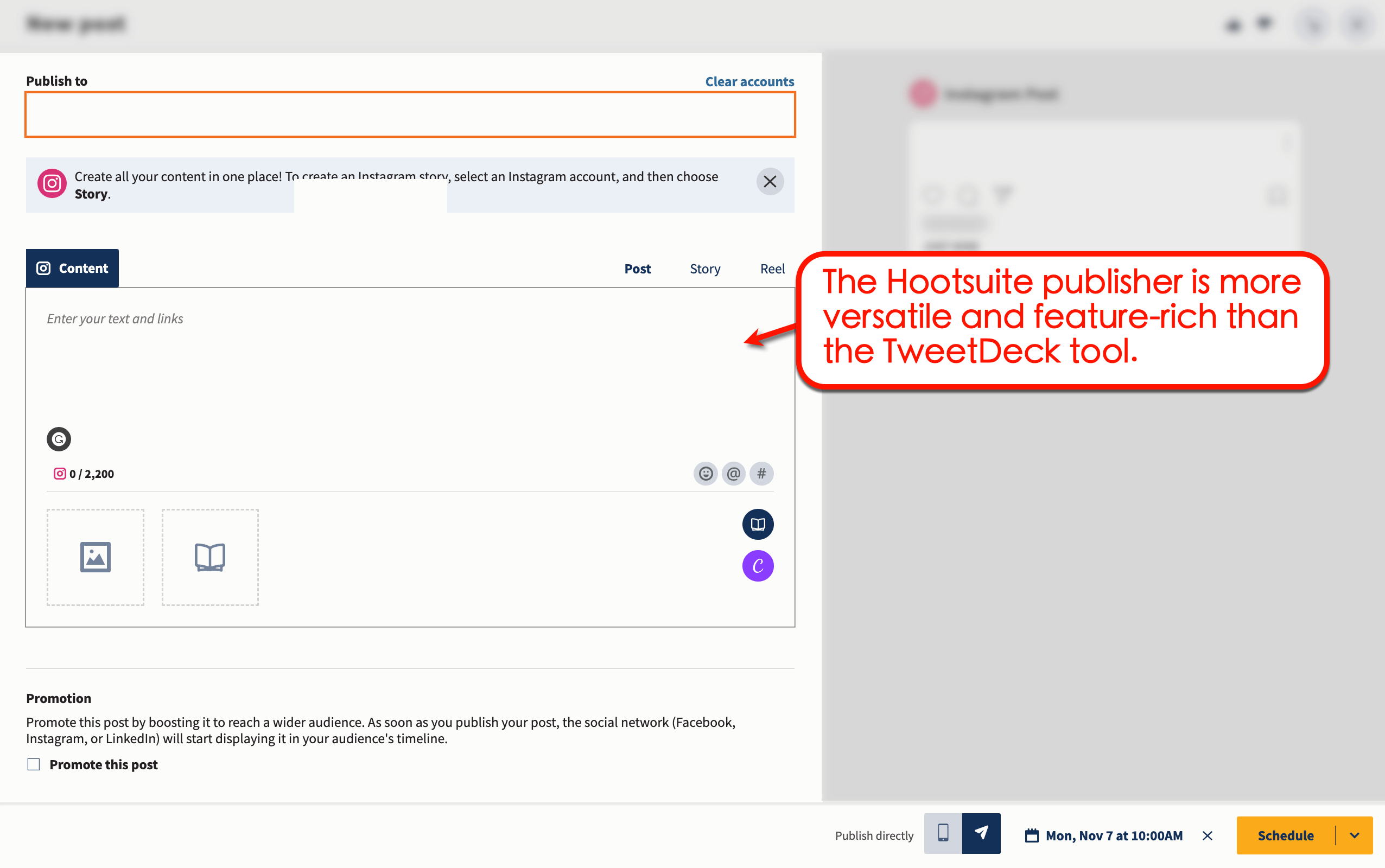 Hootsuite's publishing editor