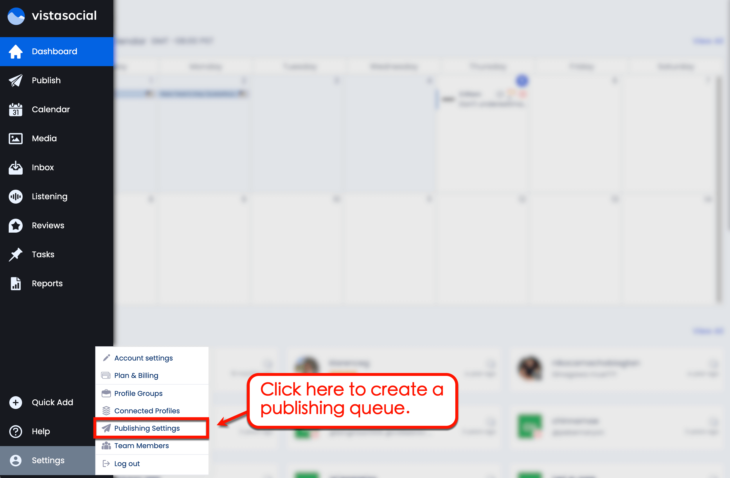 Vista Social's ‘Publishing Settings’.