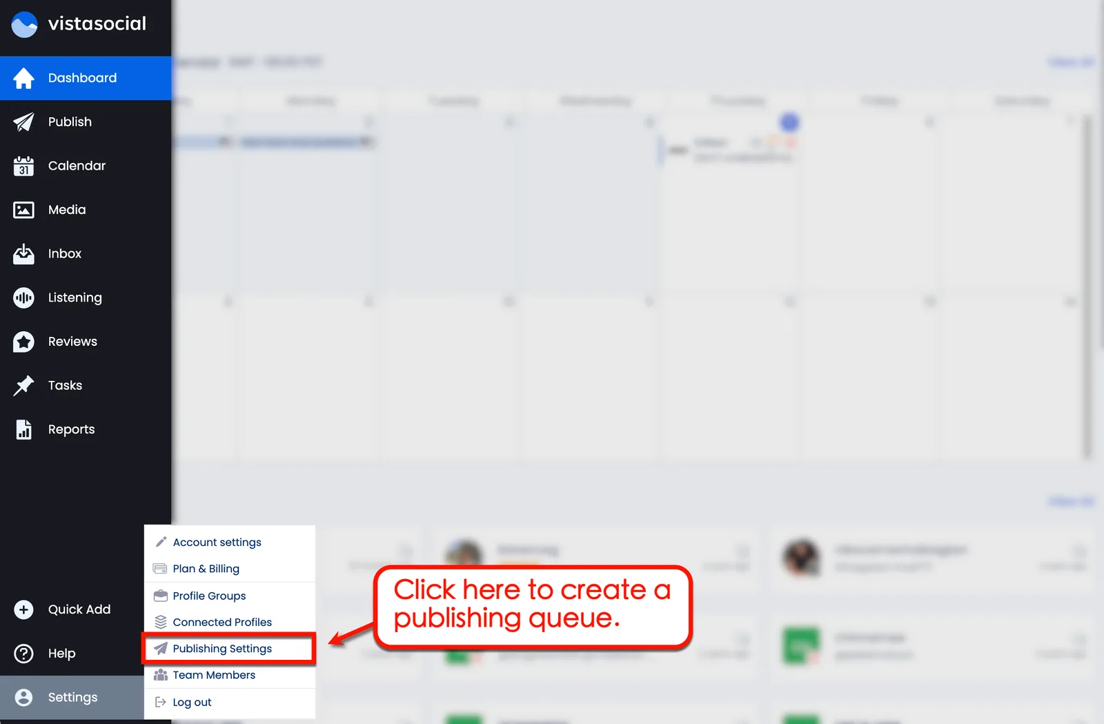 Vista Social's ‘Publishing Settings’.