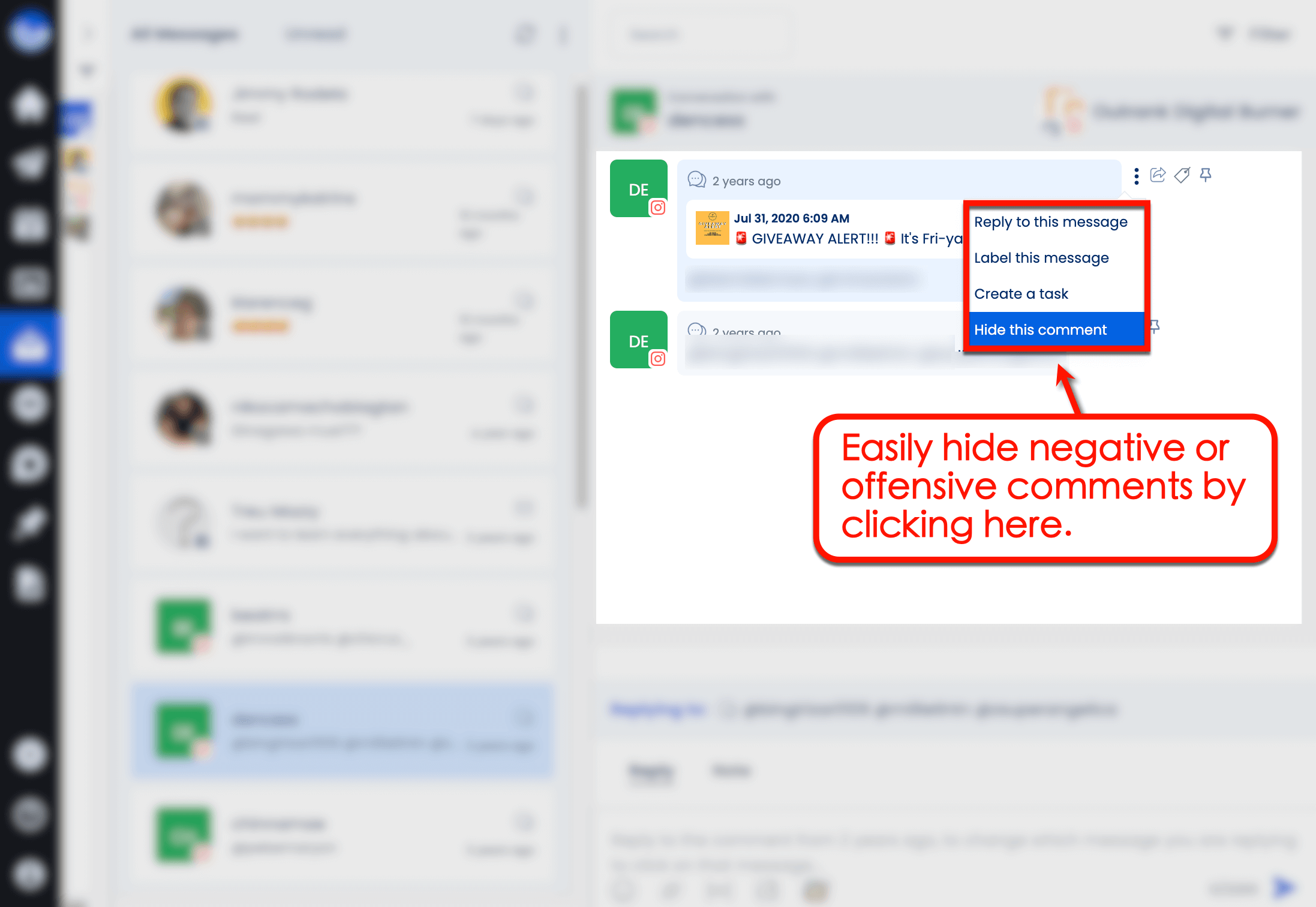 Hide negative or offensive comments.