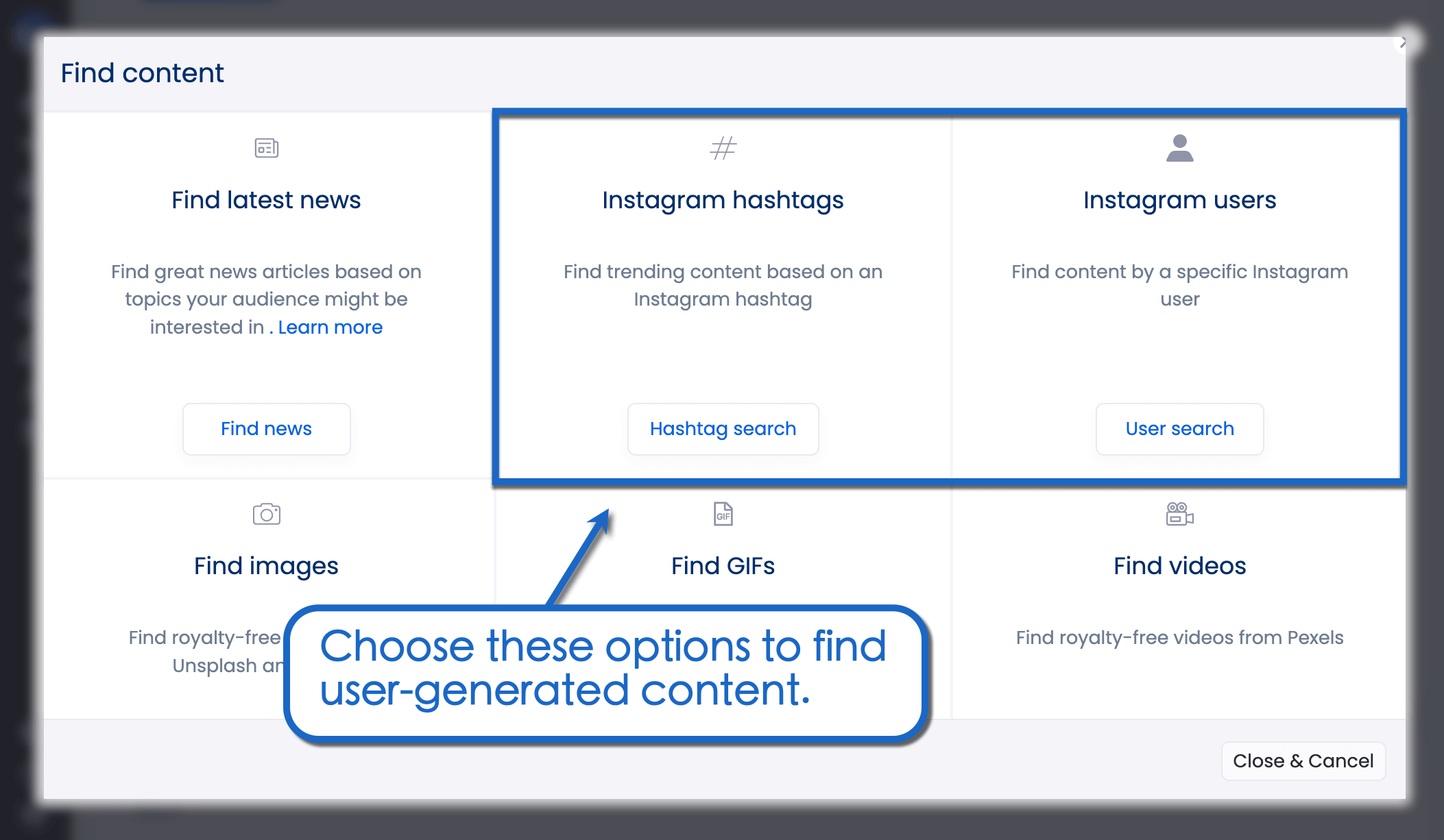 Find user-generated content.