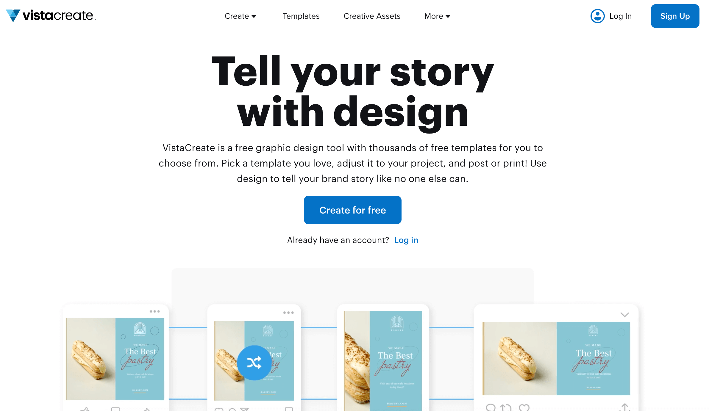 VistaCreate's homepage.