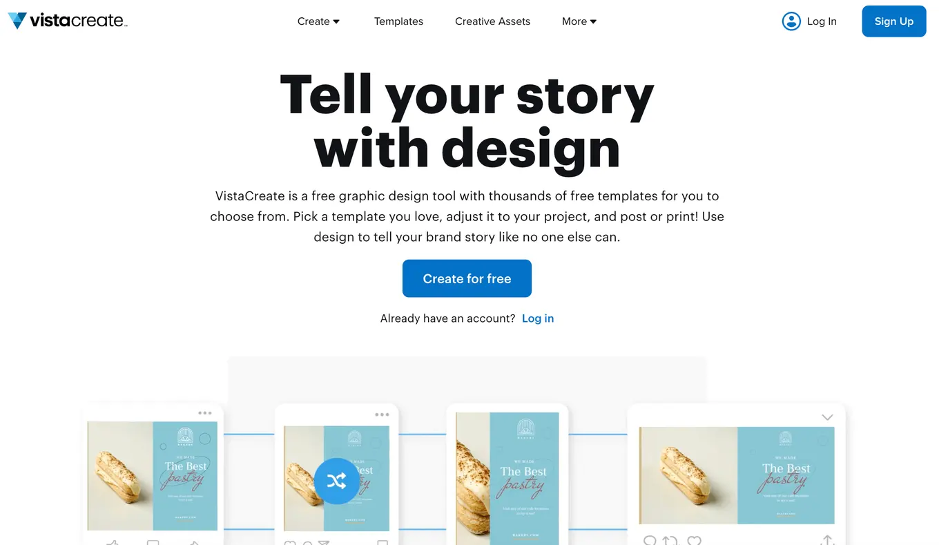 VistaCreate's homepage.