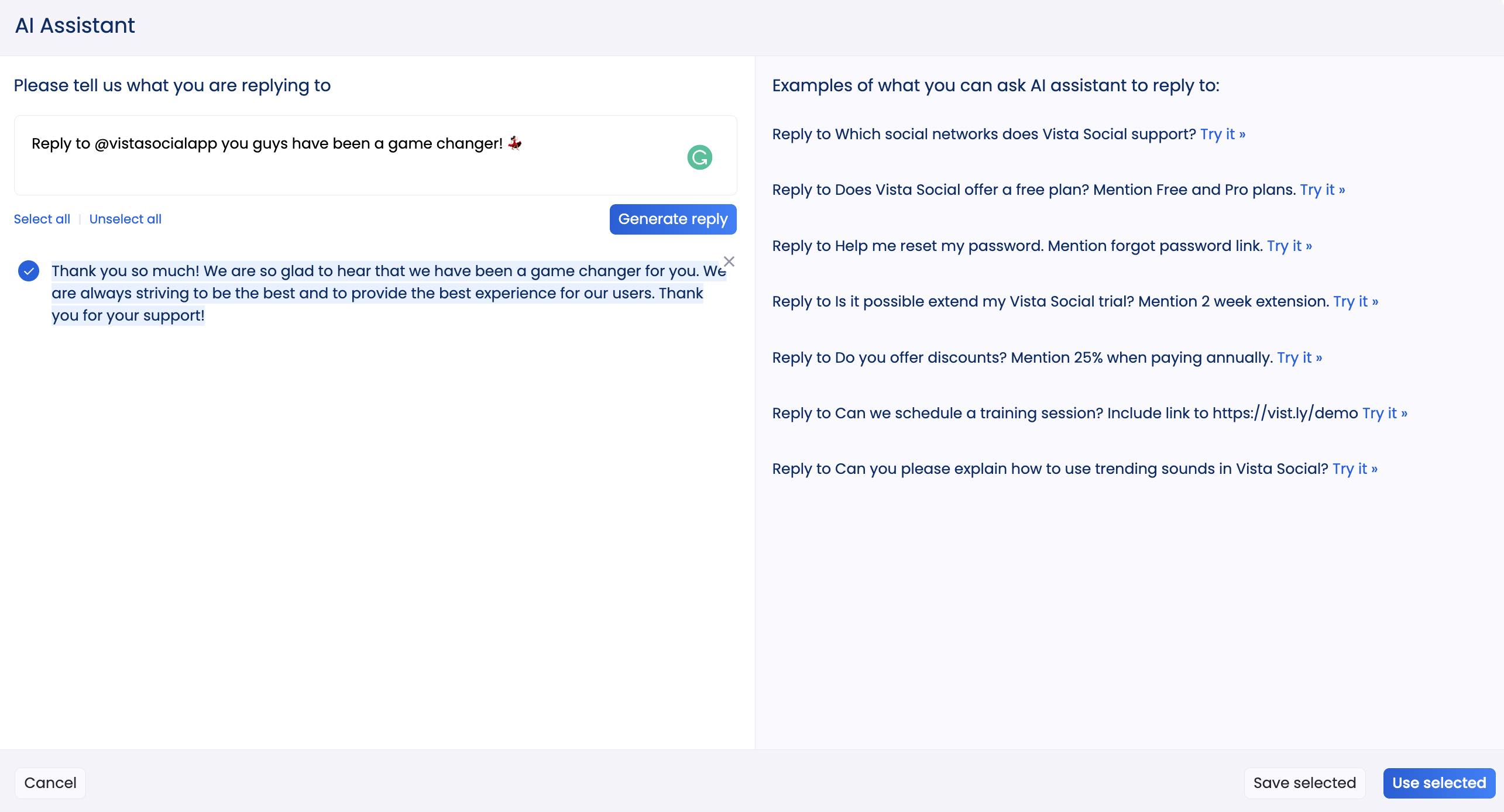 Vista Social AI Social Media Text Generator