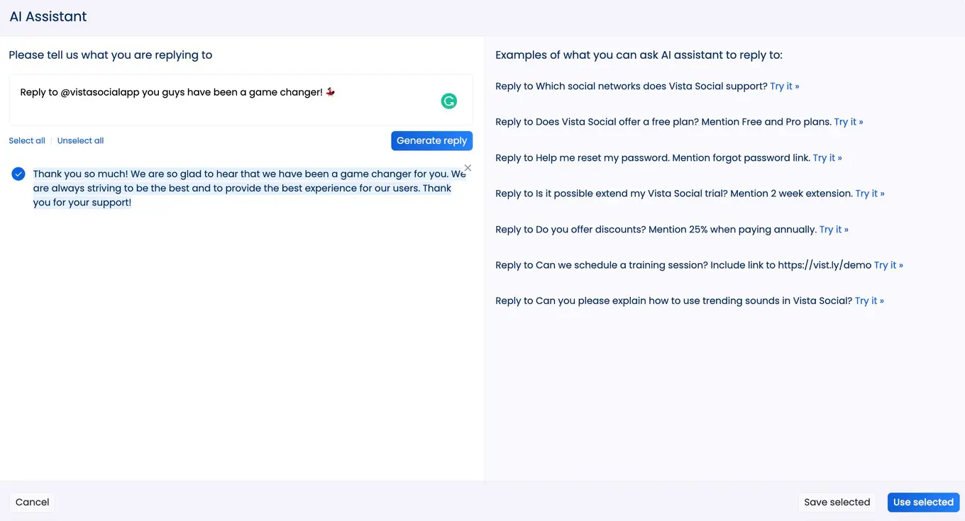 Vista Social AI Social Media Text Generator