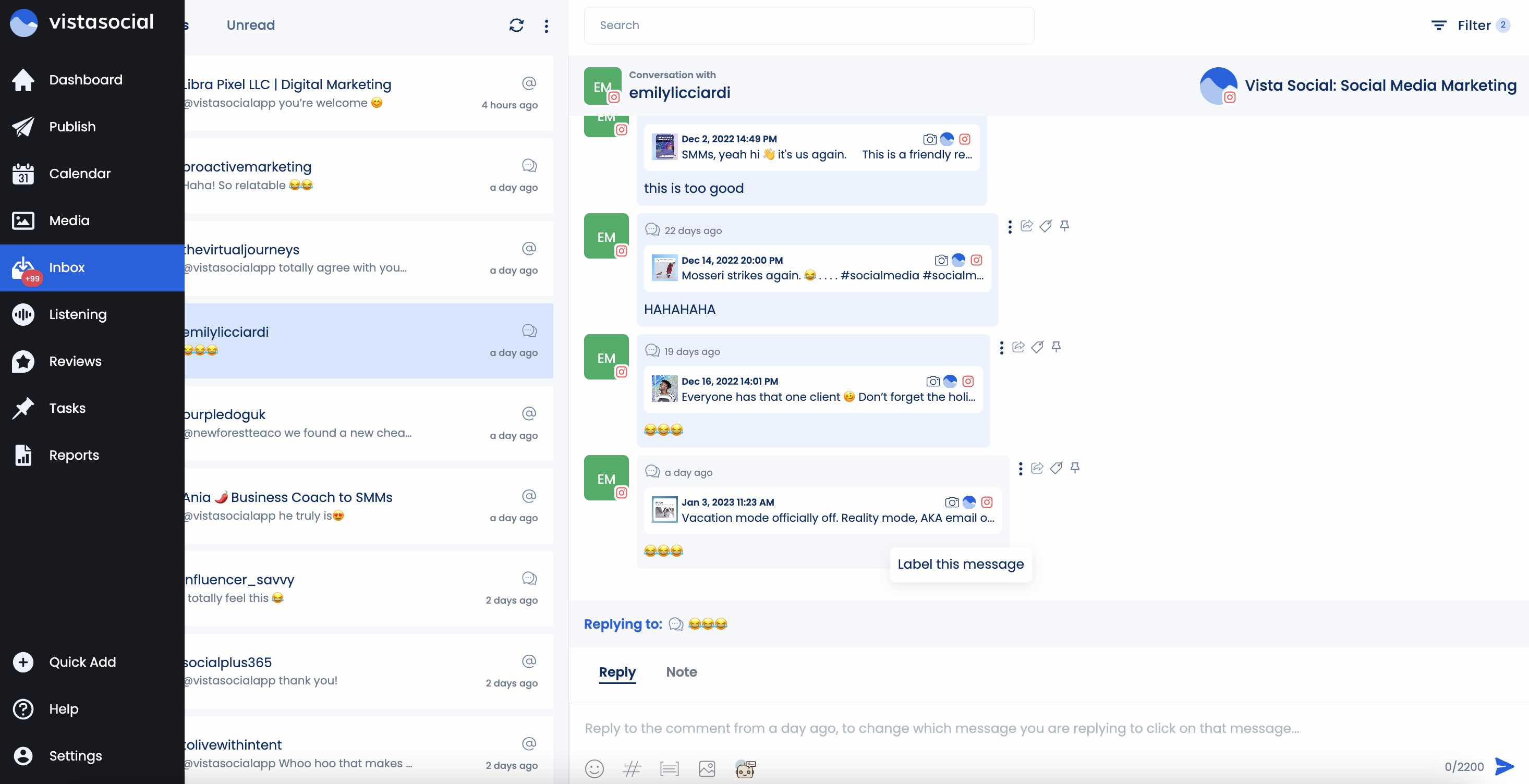 Vista Social Inbox