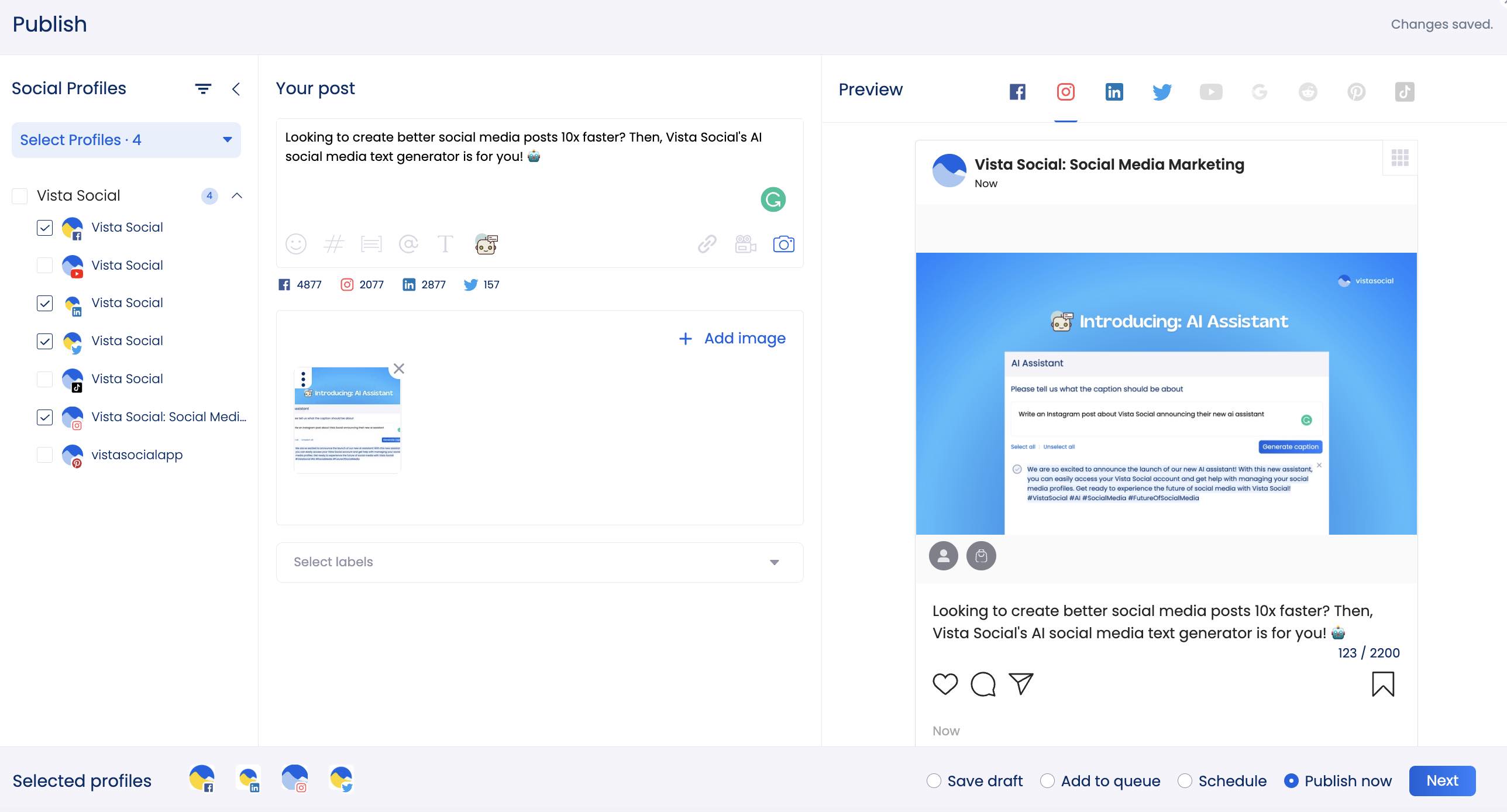 Vista Social Publisher with the AI Assistant