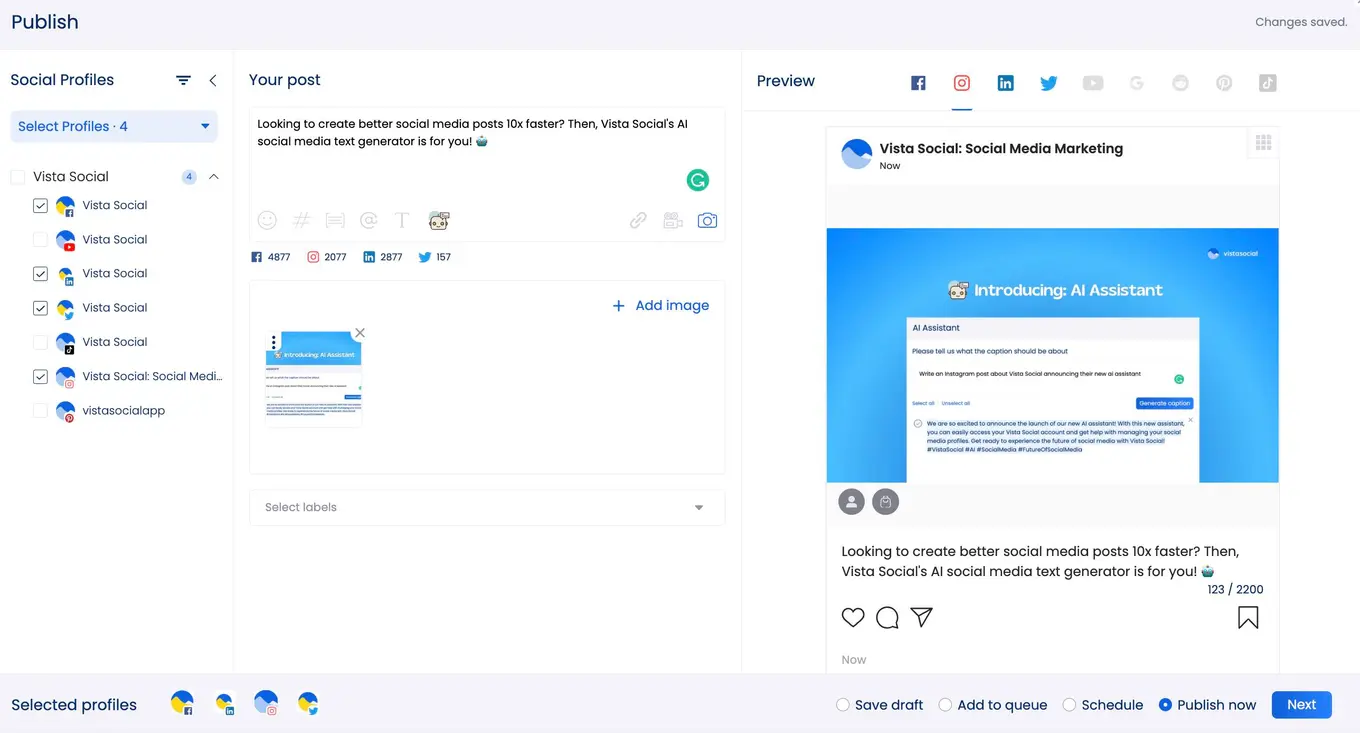 Vista Social Publisher with the AI Assistant