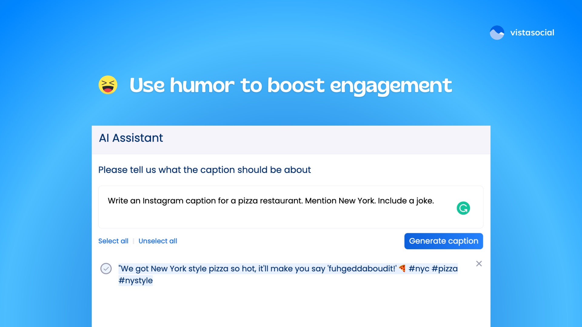 AI Social Media Text Generator - humor - Vista Social