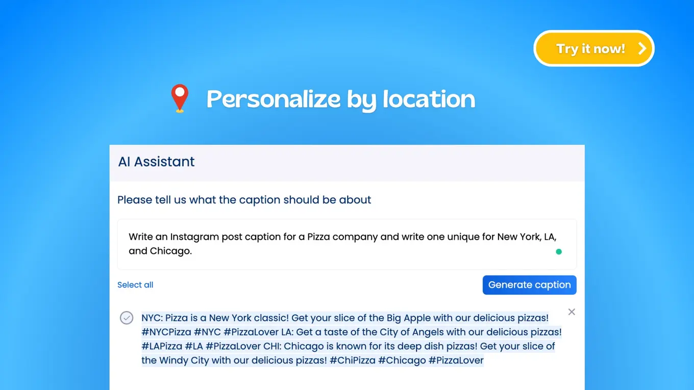 AI Social Media Text Generator - personalize by location - Vista Social 