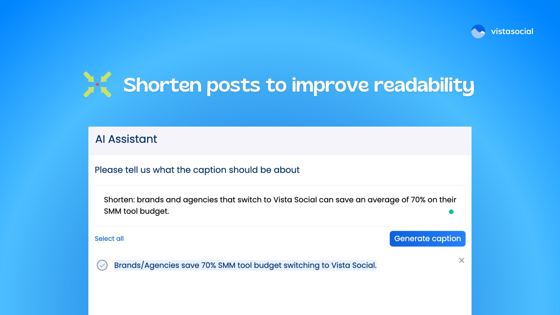 AI Social Media Text Generator - shorten - Vista Social